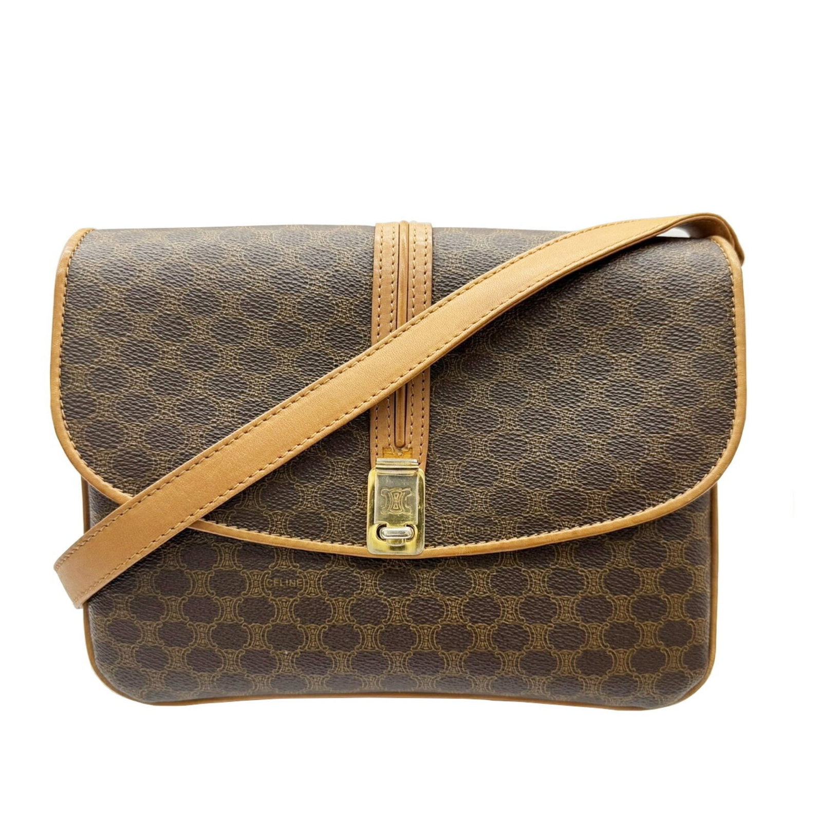 Celine Pvc Bag Shoulder: Celine Pvc Bag Shoulder This Celine PVC shoulder bag features a classic design with a brown color and durable PVC material. Measuring 18cm x 24cm x 6cm, it has a sleek and compact shape that fits perf