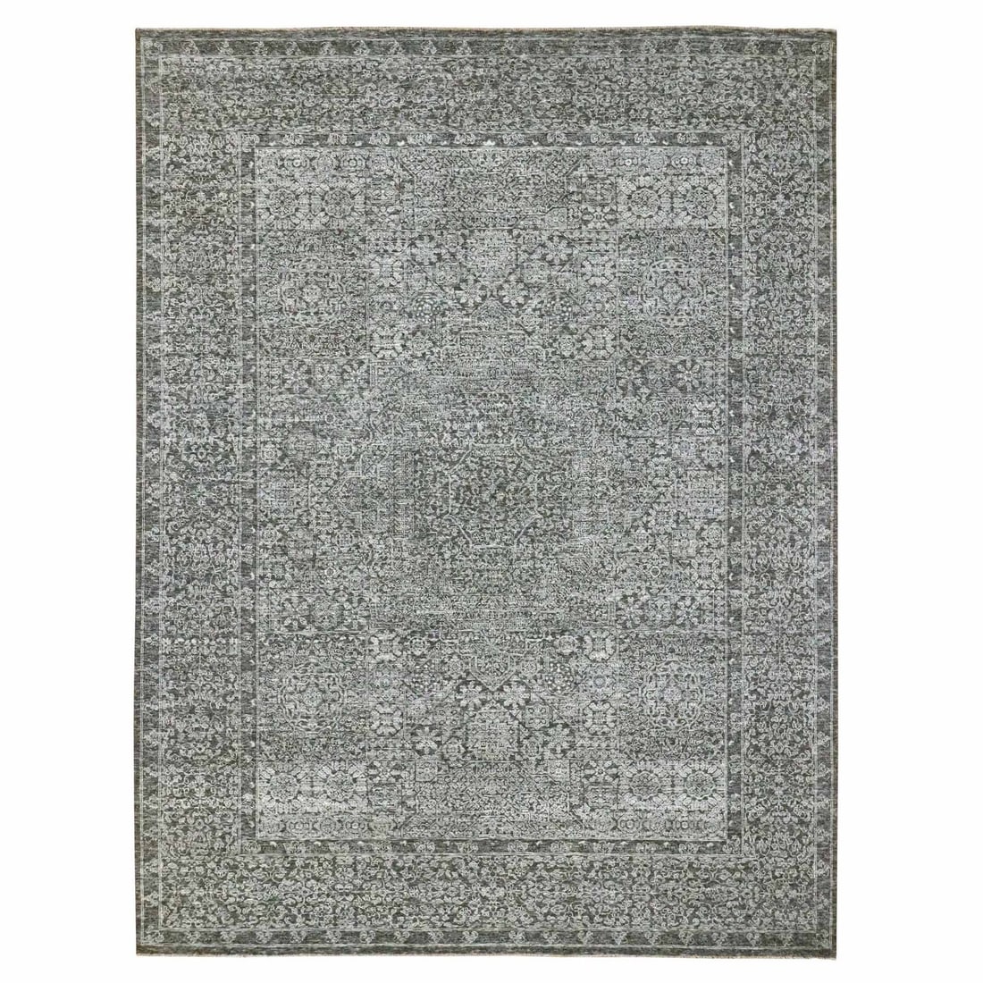 9'x12' Dove Gray Pre Historic Mamluk Design Hand Knotted Pure Wool Rug (1 of 11)