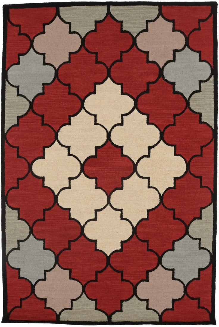 One Of A Kind Multicolored Trellis 5X8 Hand-Tufted Modern Rug Wool Plush Carpet Hand-Knotted: One Of A Kind Multicolored Trellis 5X8 Hand-Tufted Modern Rug Wool Plush Carpet Hand-Knotted Unique Trellis Design in Multicolored Wool. This hand-tufted, 5'0 x 8'0" area rug boasts a modern trellis p