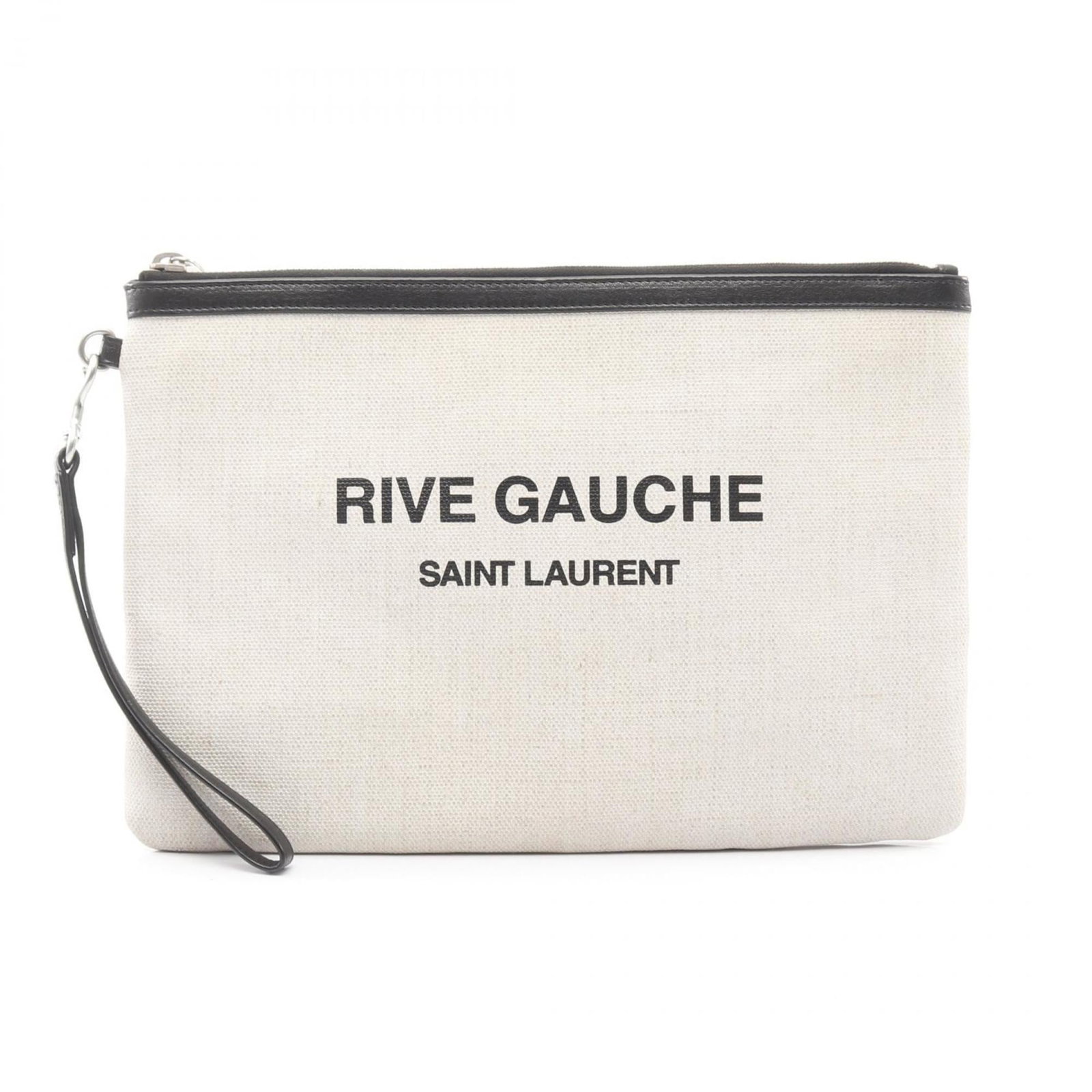 Yves Saint Laurent Canvas Leather Clutch Bag: Yves Saint Laurent Canvas Leather Clutch Bag Canvas and leather come together in a sleek black clutch bag from Yves Saint Laurent, featuring a timeless design with clean lines. Measuring 21cm x 30cm x