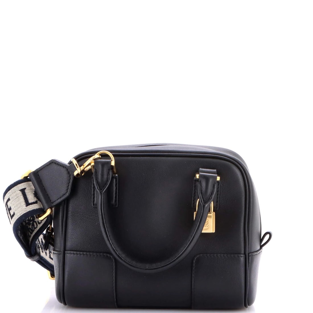 Square Bag 16 Leather Loewe Amazona: Square Bag 16 Leather Loewe Amazona Black leather exterior, suede interior, and gold hardware define the classic Loewe Amazona Square Bag. With its top handle and adjustable strap, this stylish bag me