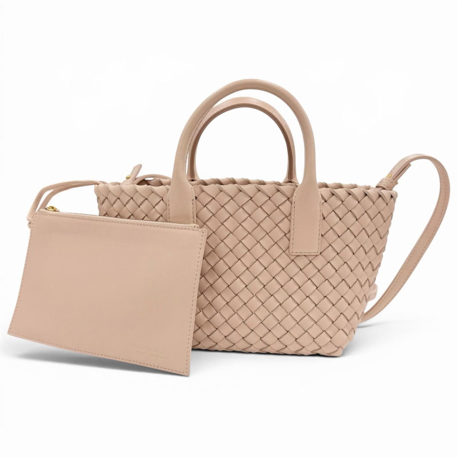 Veneta Leather Shoulder Pouch Bag: Veneta Leather Shoulder Pouch Bag The Veneta Leather Shoulder Pouch Bag features luxurious lambskin material and a classic design. Measuring 15cm x 29cm x 13.5cm, it boasts a sleek pink color that add