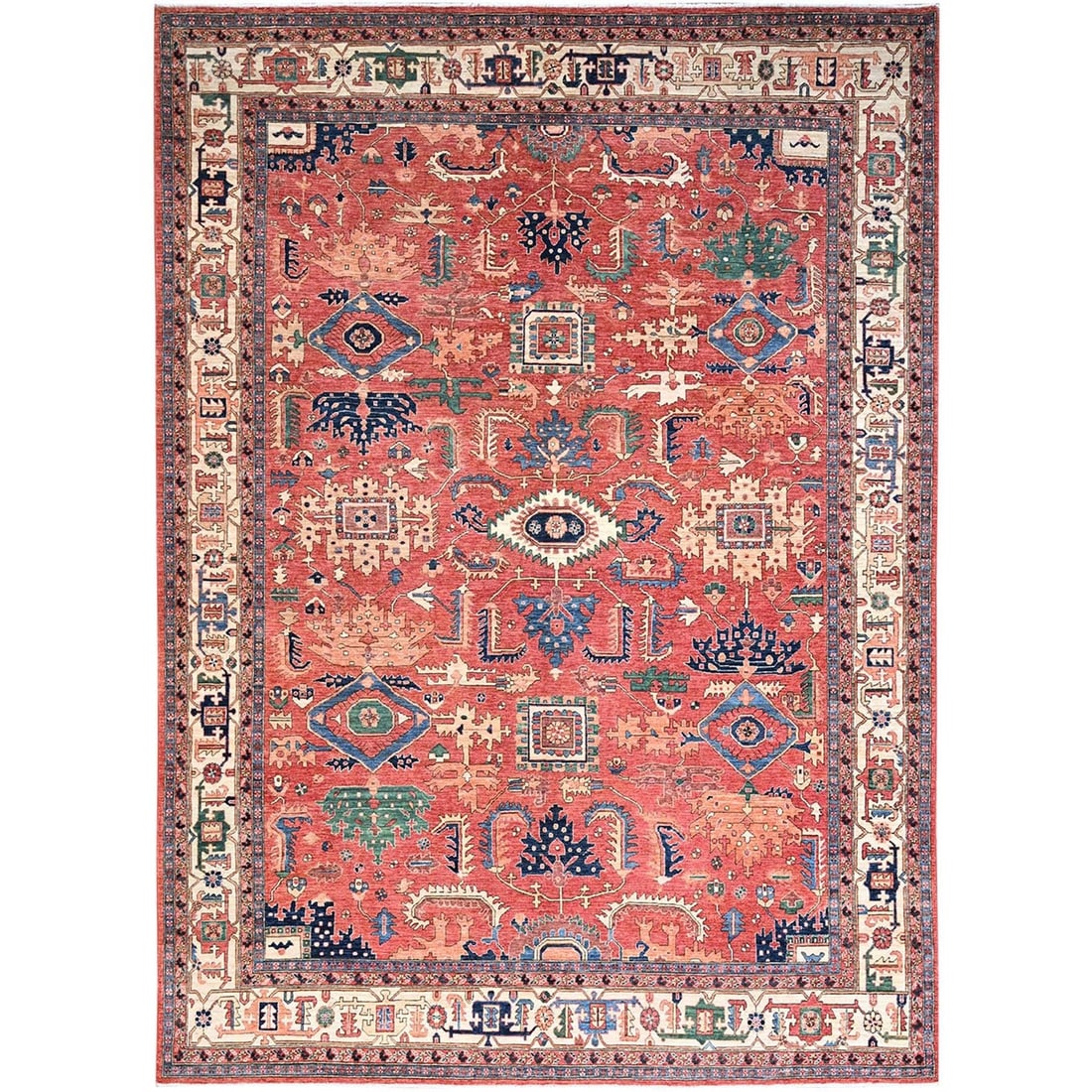 10'1"x14' Red Densely Woven Heris All Over Design Wool Oriental Rug: 10'1"x14' Red Densely Woven Heris All Over Design Wool Oriental Rug 10'1" x 14' Red Densely Woven Heris All Over Design Wool Oriental Rug boasts an eye-catching all-over design in a vibrant red hue, c