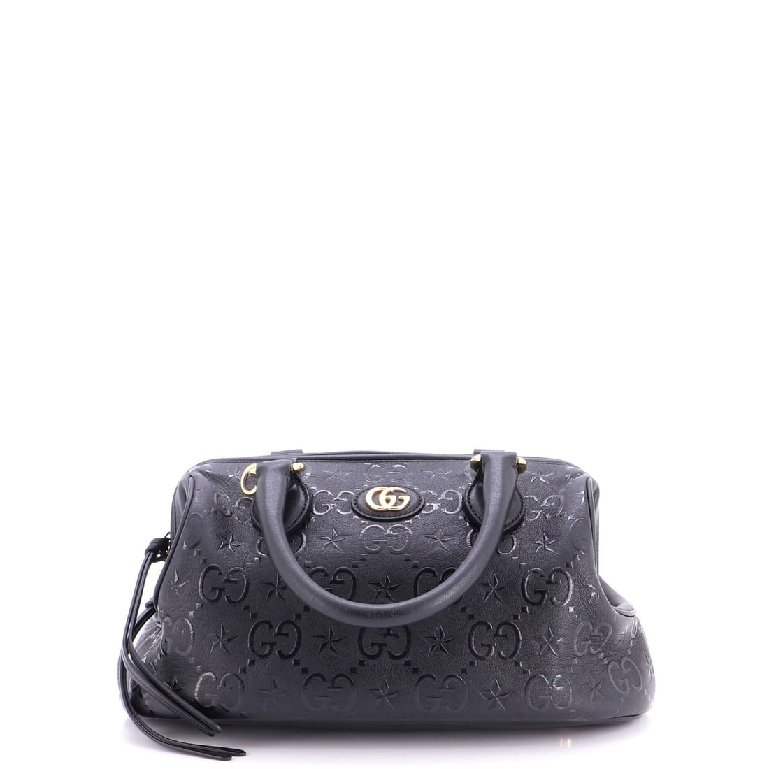 Gucci star embossed leather small shoulder bag: Gucci star embossed leather small shoulder bag Small Gucci Star Embossed Leather Shoulder Bag in Black. This excellent condition bag features iconic GG embossing, minor scuffs and creases on the exter