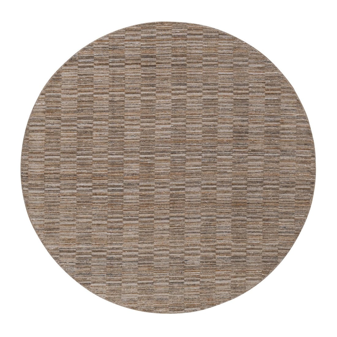 8'x8' Camel Brown Ivory Hand Loomed Modern Grid Pattern Wool Round Rug: 8'x8' Camel Brown Ivory Hand Loomed Modern Grid Pattern Wool Round Rug The Camel Brown Ivory Hand Loomed Modern Grid Pattern Wool Round Rug boasts a unique blend of traditional craftsmanship and moder