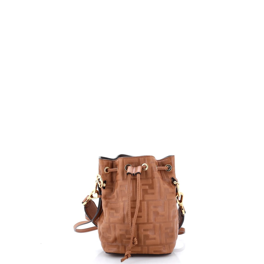 Zucca Fendi Embossed Leather Mini Mon Bucket Bag Tresor: Zucca Fendi Embossed Leather Mini Mon Bucket Bag Tresor Zucca Fendi Embossed Leather Mini Mon Bucket Bag Tresor - A stylish and compact accessory featuring embossed leather exterior, gold hardware, an
