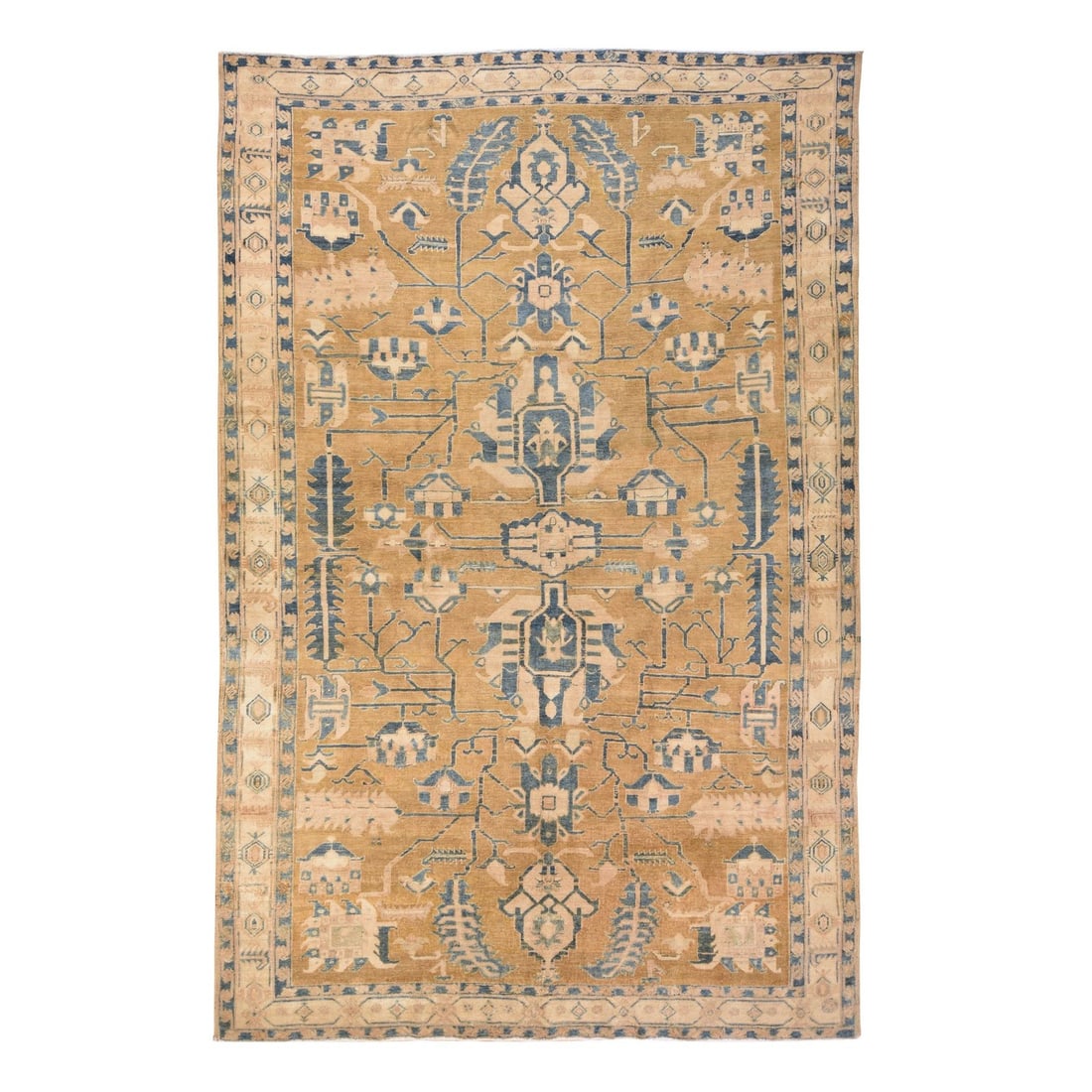 9'1"x14' Mustard Green Afghan Oushak Hand Knotted 100% Wool Soft Oriental: 9'1"x14' Mustard Green Afghan Oushak Hand Knotted 100% Wool Soft Oriental Soft and vibrant, this stunning 9'1"x14' Mustard Green Afghan Oushak Hand Knotted Wool Rug boasts an all-over regional design 