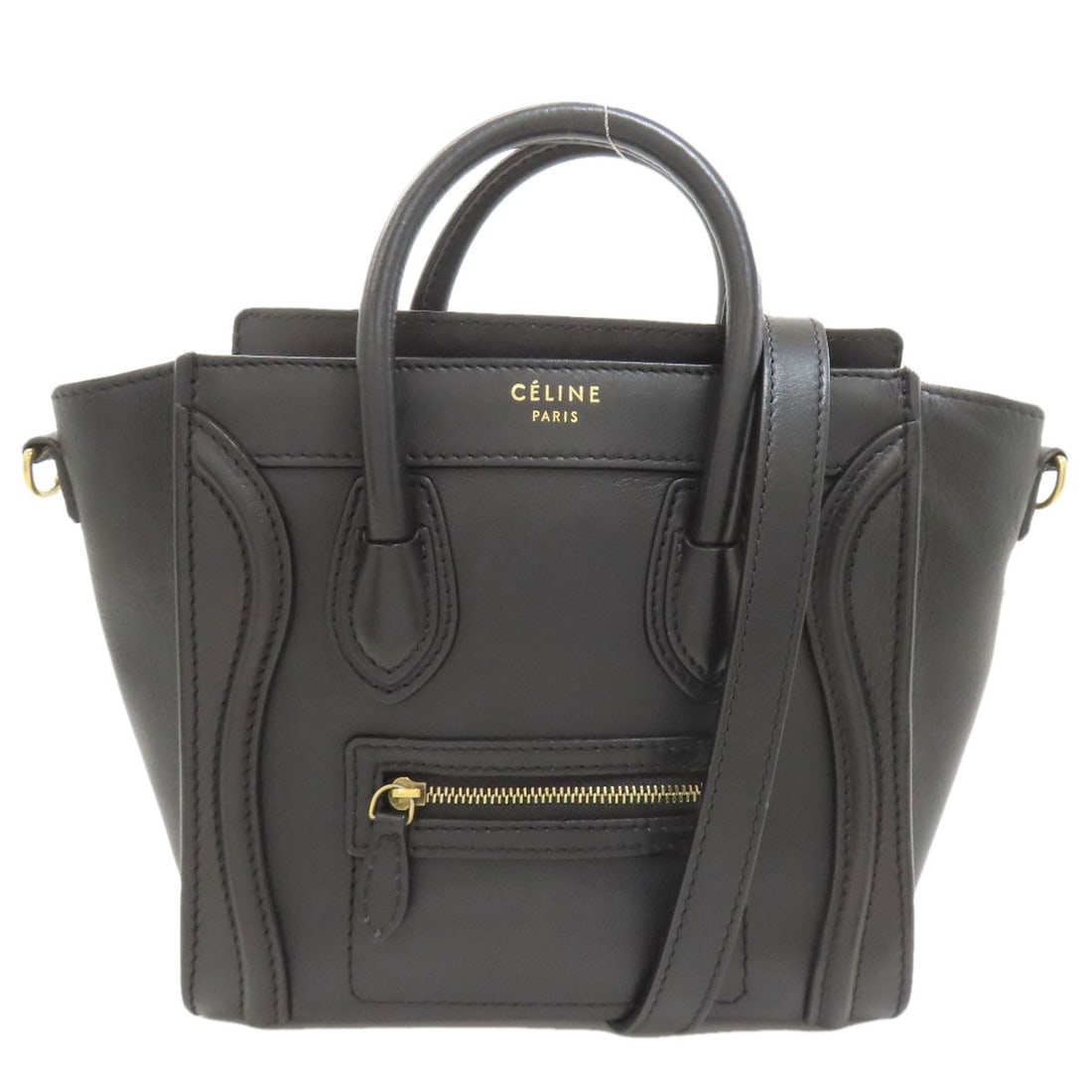 Celine Luggage Nano 2 Way Handbag Calf: Celine Luggage Nano 2 Way Handbag Calf Black Calf Leather Celine Luggage Nano 2 Way Handbag. This sleek and versatile handbag boasts a classic design with a modern twist, featuring a durable black cal