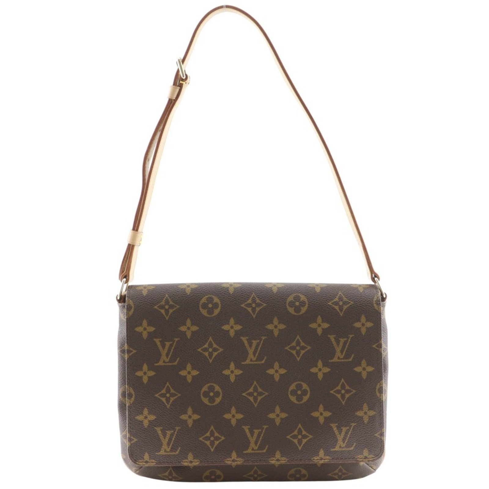 Monogram Louis Vuitton Shoulder Bag: Monogram Louis Vuitton Shoulder Bag Monogrammed in rich brown, this Louis Vuitton shoulder bag boasts a classic design with a magnet closure and open pocket for added convenience. The spacious interio