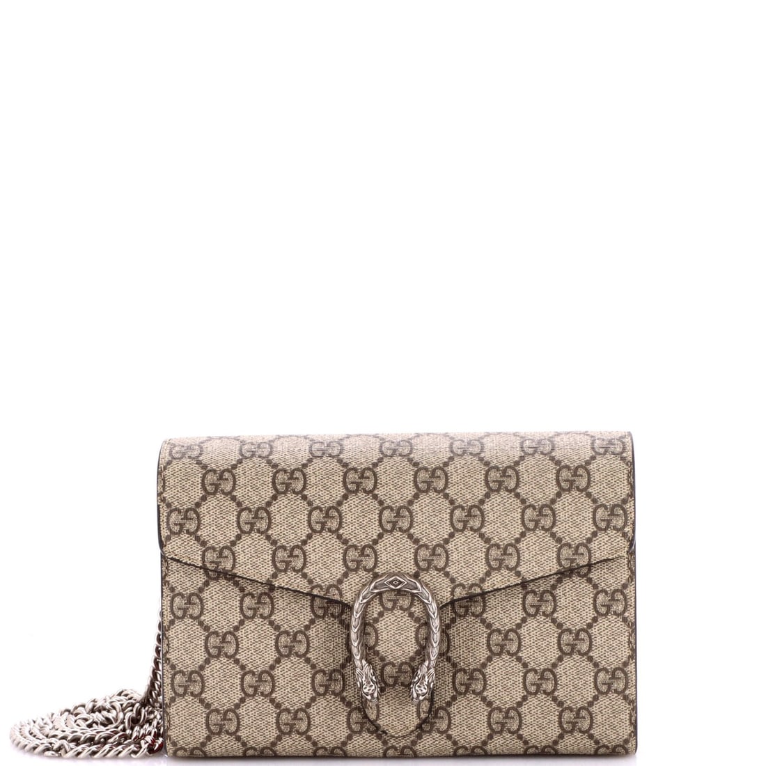Gucci Dionysus chain wallet small GG coated canvas: Gucci Dionysus chain wallet small GG coated canvas Burgundy canvas coated leather exterior and silver hardware define the Gucci Dionysus chain wallet small GG, featuring a classic cross body design. T