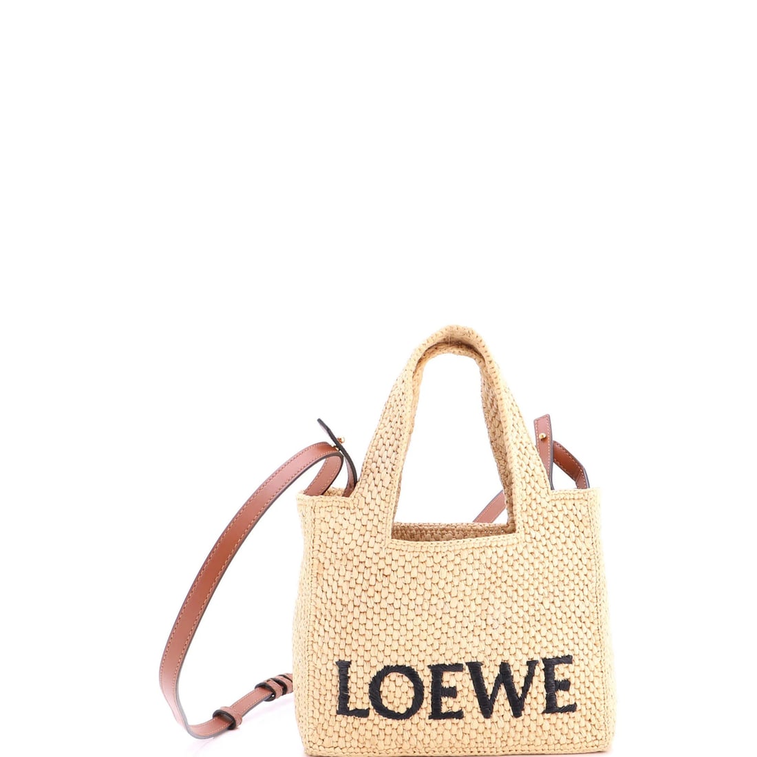 Loewe Paula's Ibiza Logo Convertible Tote Raffia Mini: Loewe Paula's Ibiza Logo Convertible Tote Raffia Mini Raffia exterior and interior, neutral color palette, and gold hardware define the Loewe Paula's Ibiza Logo Convertible Tote Raffia Mini. This