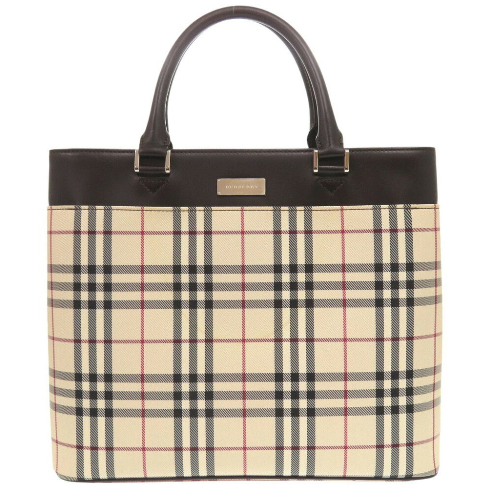 Canvas Handbag Burberry: Canvas Handbag Burberry Canvas Handbag from Burberry, featuring a classic design in beige and dark brown hues. The bag measures 28cm x 33cm x 9.5cm and has no additional accessories. This canvas