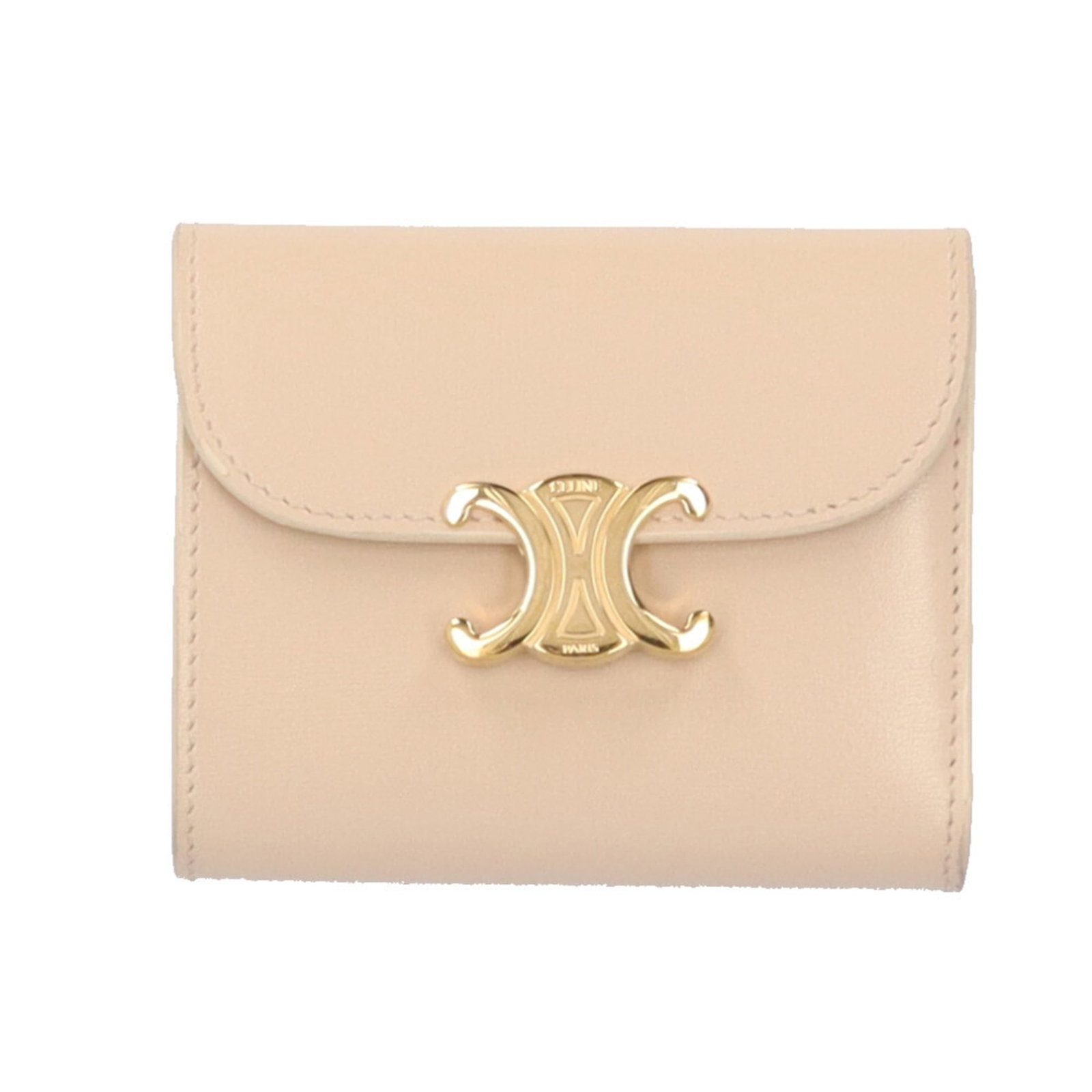 Celine Wallet (Tri-Fold) Leather: Celine Wallet (Tri-Fold) Leather Tri-fold leather wallet from Celine, featuring a classic design with clean lines and a timeless beige color. Made from high-quality Italian leather, this wallet