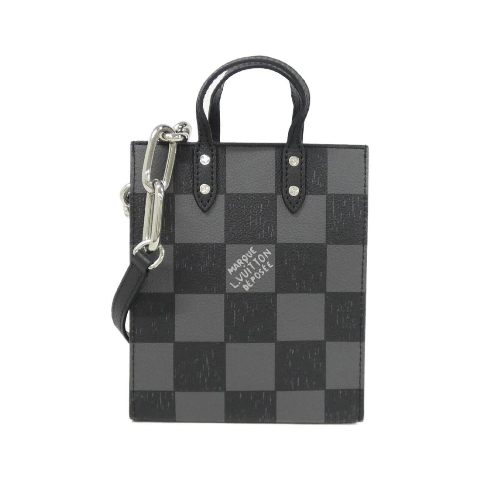 Handbag Louis Vuitton Leather: Handbag Louis Vuitton Leather Black Louis Vuitton leather handbag with silver hardware, measuring 19cm x 16cm x 6cm. Made from high-quality calf leather, this classic design showcases the iconic LV