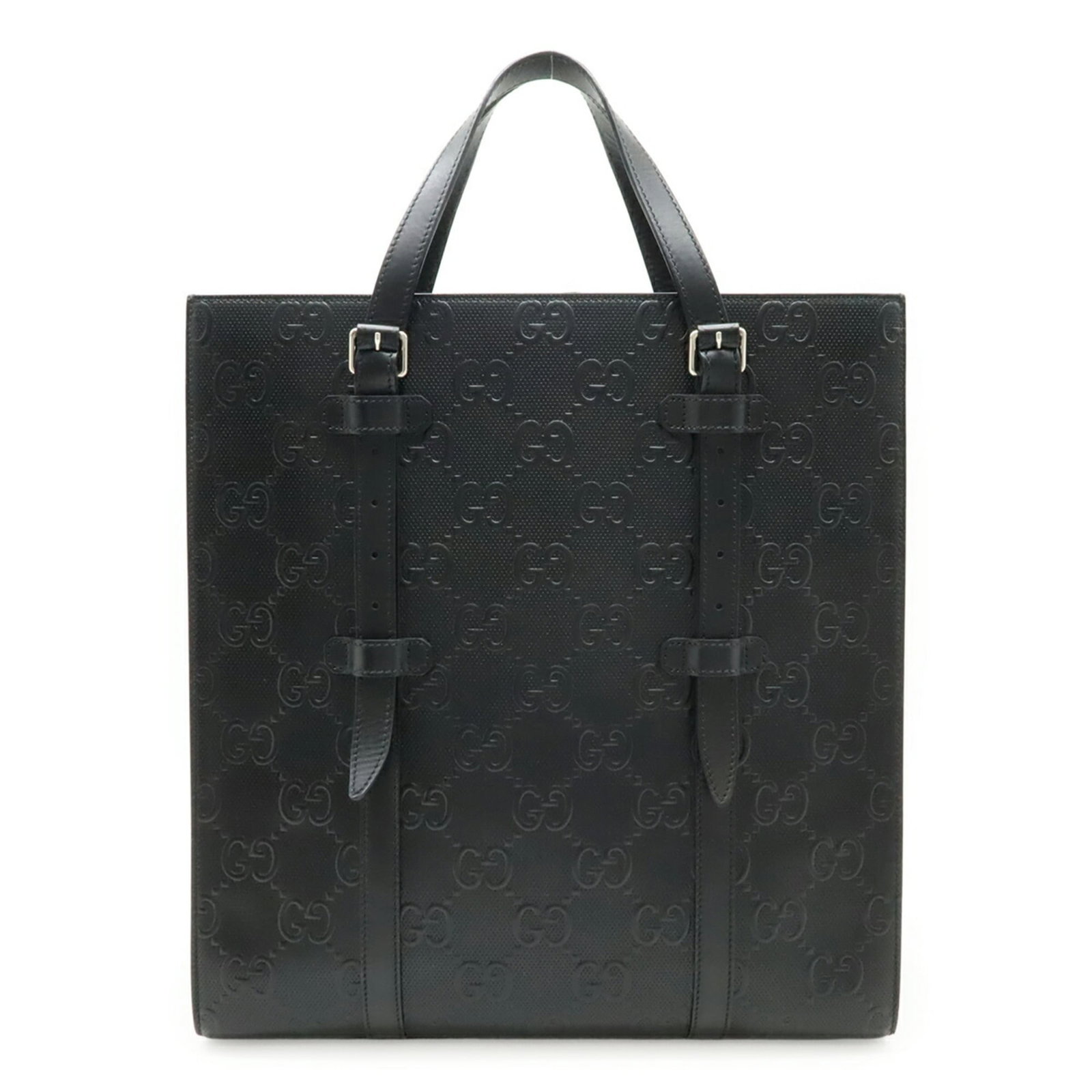 Gucci tote bag leather: Gucci tote bag leather Leather tote bag from Gucci, featuring black leather and silver hardware. Made with materials as described in the item details. Measuring 38cm x 36cm x 10.5cm. Item Specifics: B