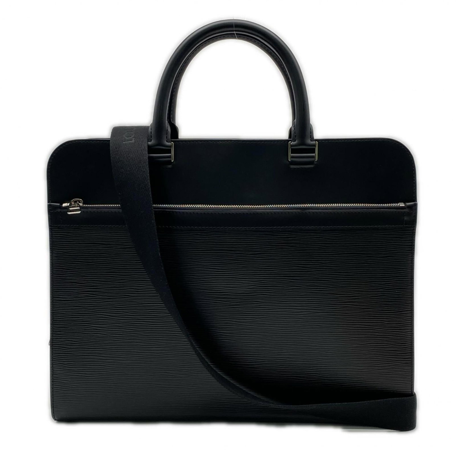 Louis Vuitton Briefcase Leather: Louis Vuitton Briefcase Leather Black leather briefcase from Louis Vuitton, featuring a zipper closure and measuring 31cm x 39cm x 7.5cm in size. The bag's strap length is 151cm, making it a practical
