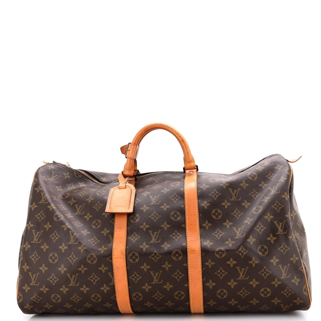 Louis Vuitton 55 Monogram Canvas Keepall Bag: Louis Vuitton 55 Monogram Canvas Keepall Bag Brown Louis Vuitton Monogram Canvas Keepall Bag with Poignet Luggage Tag and Gold Hardware. This 55 Keepall bag features a classic canvas design with heavy