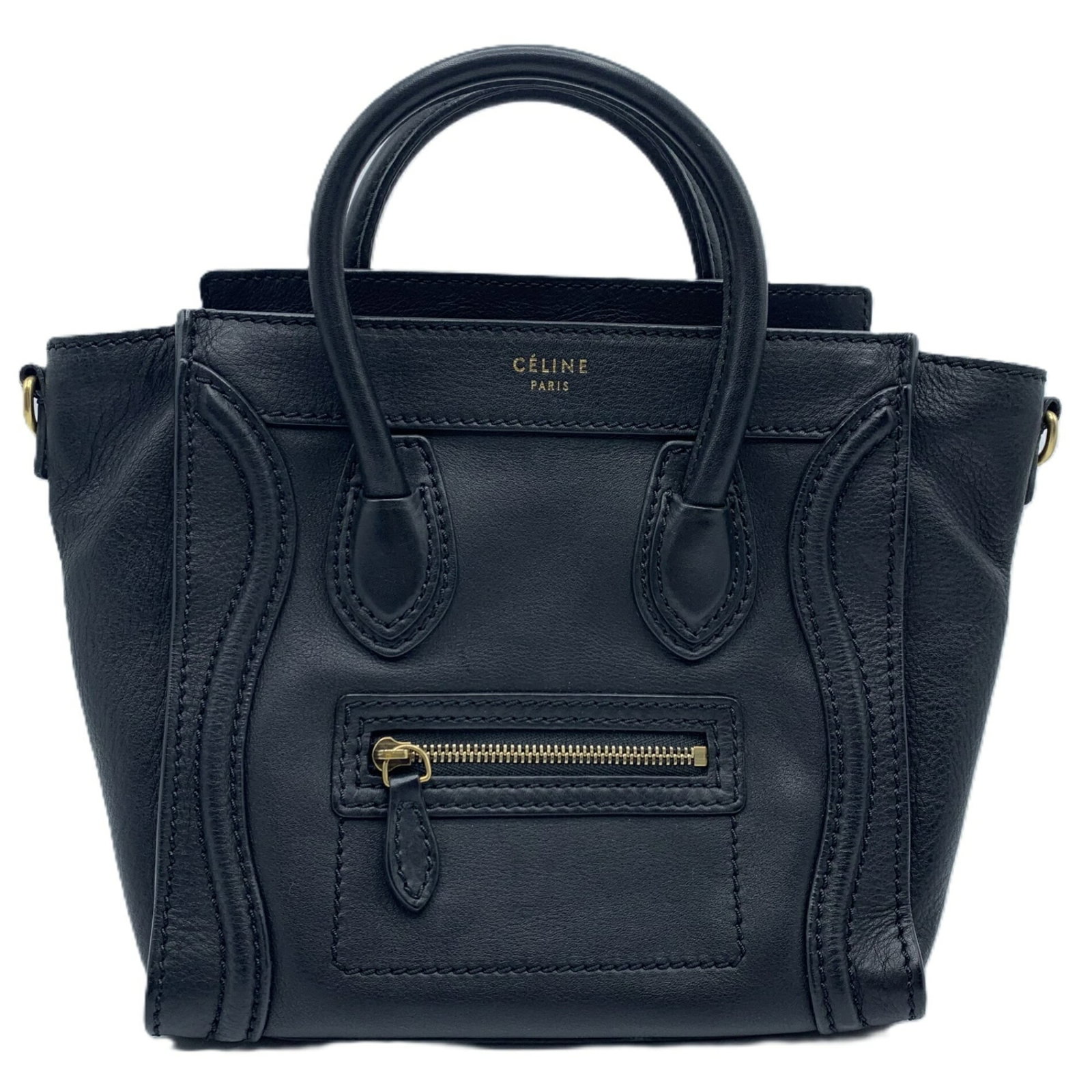 Celine Handbag Shoulder Bag Leather: Celine Handbag Shoulder Bag Leather Black Celine leather shoulder bag with dust bag and adjustable shoulder strap, measuring 19cm x 20cm. This stylish handbag features high-quality leather constructio