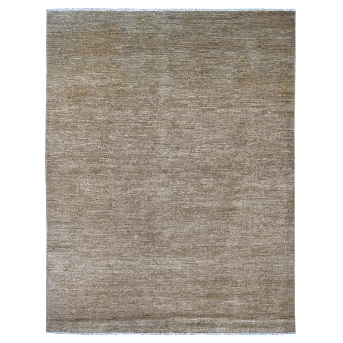 7'8"x9'10" Khaki Brown Plain Solid Pattern Hand Knotted Ghazni Wool Rug: 7'8"x9'10" Khaki Brown Plain Solid Pattern Hand Knotted Ghazni Wool Rug The 7'8"x9'10" Khaki Brown Plain Solid Pattern Hand Knotted Ghazni Wool Rug boasts its unique rectangular field design, crafted 