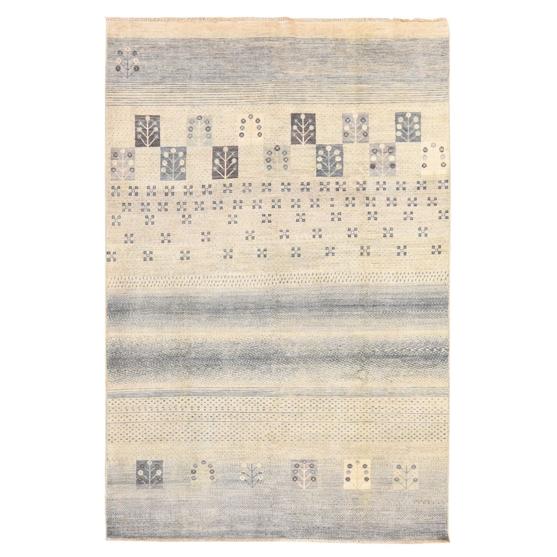 5'10"x8'6" Ivory Fine Kashkuli Gabbeh Hand Knotted Pure Wool Oriental Rug: 5'10"x8'6" Ivory Fine Kashkuli Gabbeh Hand Knotted Pure Wool Oriental Rug 5'10"x8'6" Ivory Fine Kashkuli Gabbeh Hand Knotted Pure Wool Oriental Rug, featuring an all-over regional design in a soothing