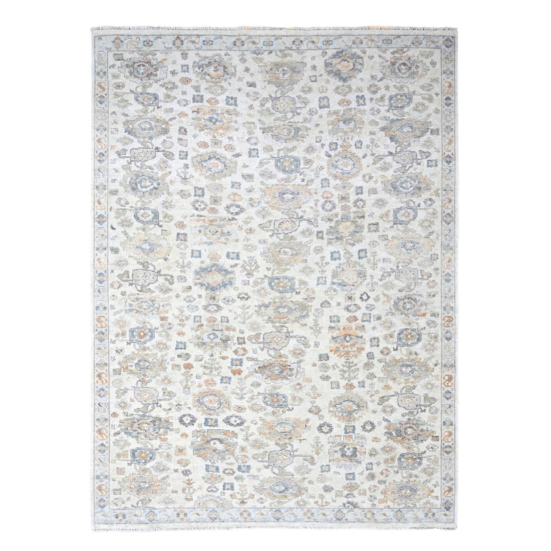 8'10"x11'10" White Antiqued Ziegler Mahal Design Wool Hand Knotted Rug: 8'10"x11'10" White Antiqued Ziegler Mahal Design Wool Hand Knotted Rug This stunning 8'10"x11'10" White Antiqued Ziegler Mahal Design Wool Hand Knotted Rug boasts a beautiful ivory color with intricat