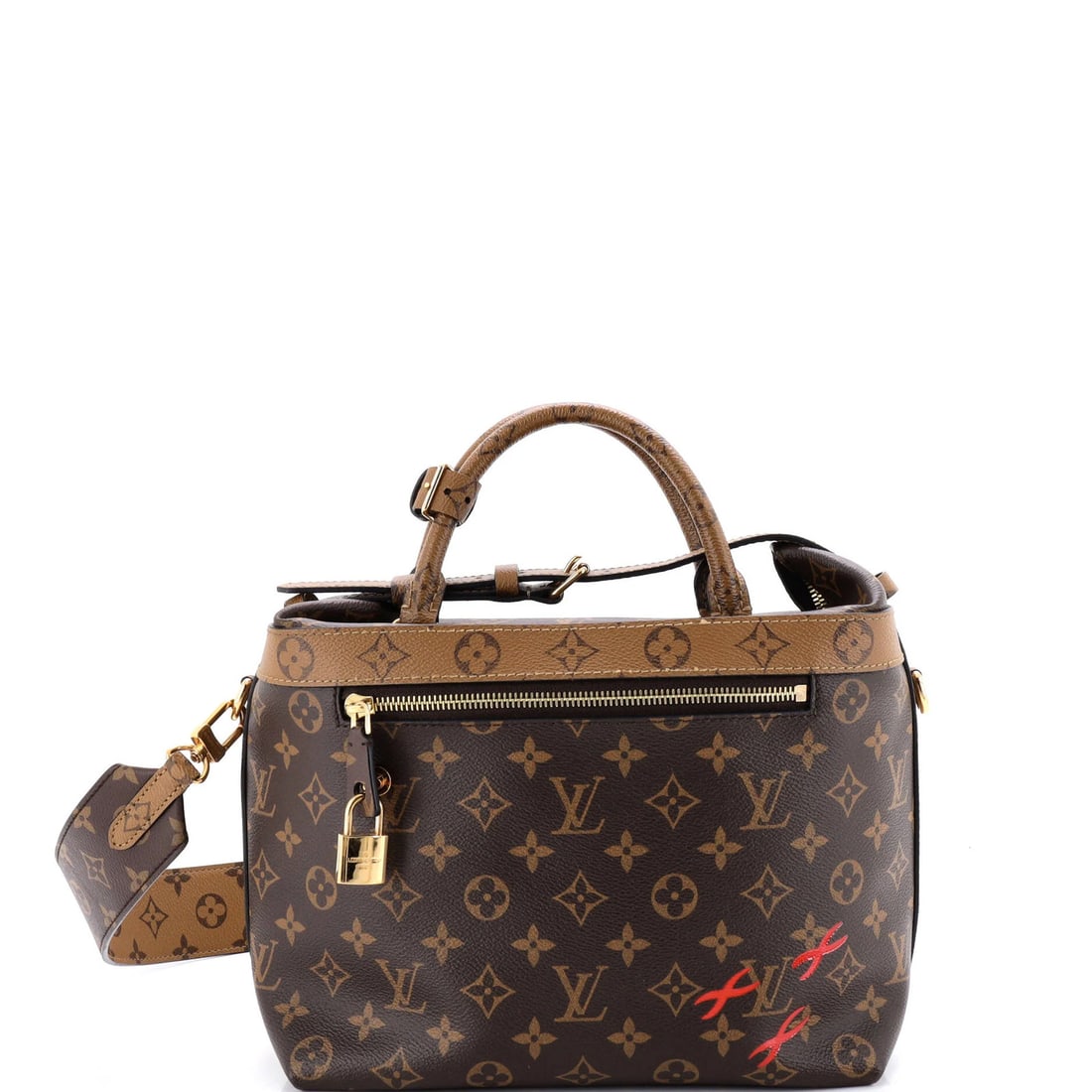 City Cruiser Handbag Louis Vuitton Monogram Reverse Canvas PM: City Cruiser Handbag Louis Vuitton Monogram Reverse Canvas PM Brown Louis Vuitton Monogram Reverse Canvas PM City Cruiser Handbag with poignet keys and gold hardware, featuring a great condition exter