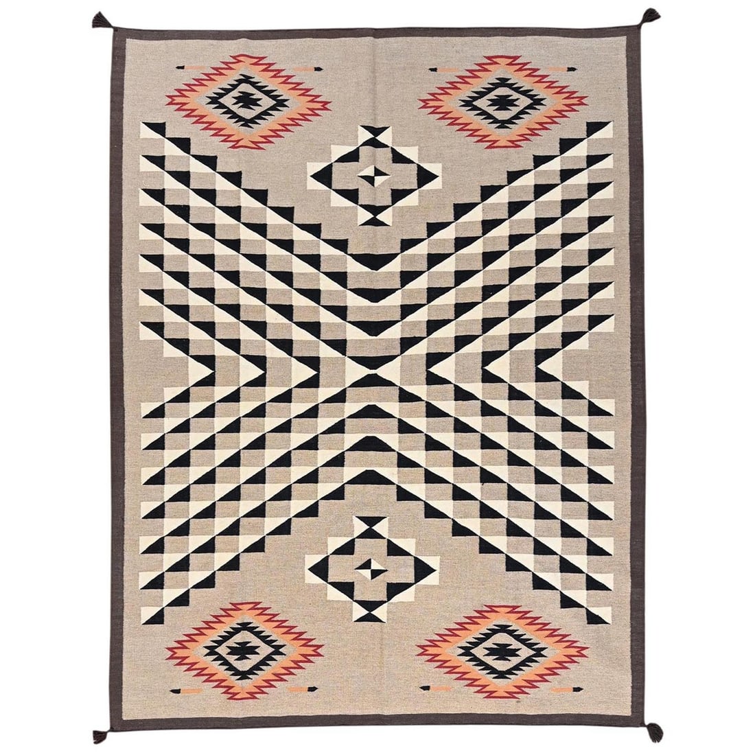 8'x10' Brown Flat Weave Southwest Geometric Design Hand Woven Pure Wool Rug: 8'x10' Brown Flat Weave Southwest Geometric Design Hand Woven Pure Wool Rug 8'x10' Brown Flat Weave Southwest Geometric Design Hand Woven Pure Wool Rug boasts a unique, hand-woven design featuring geo