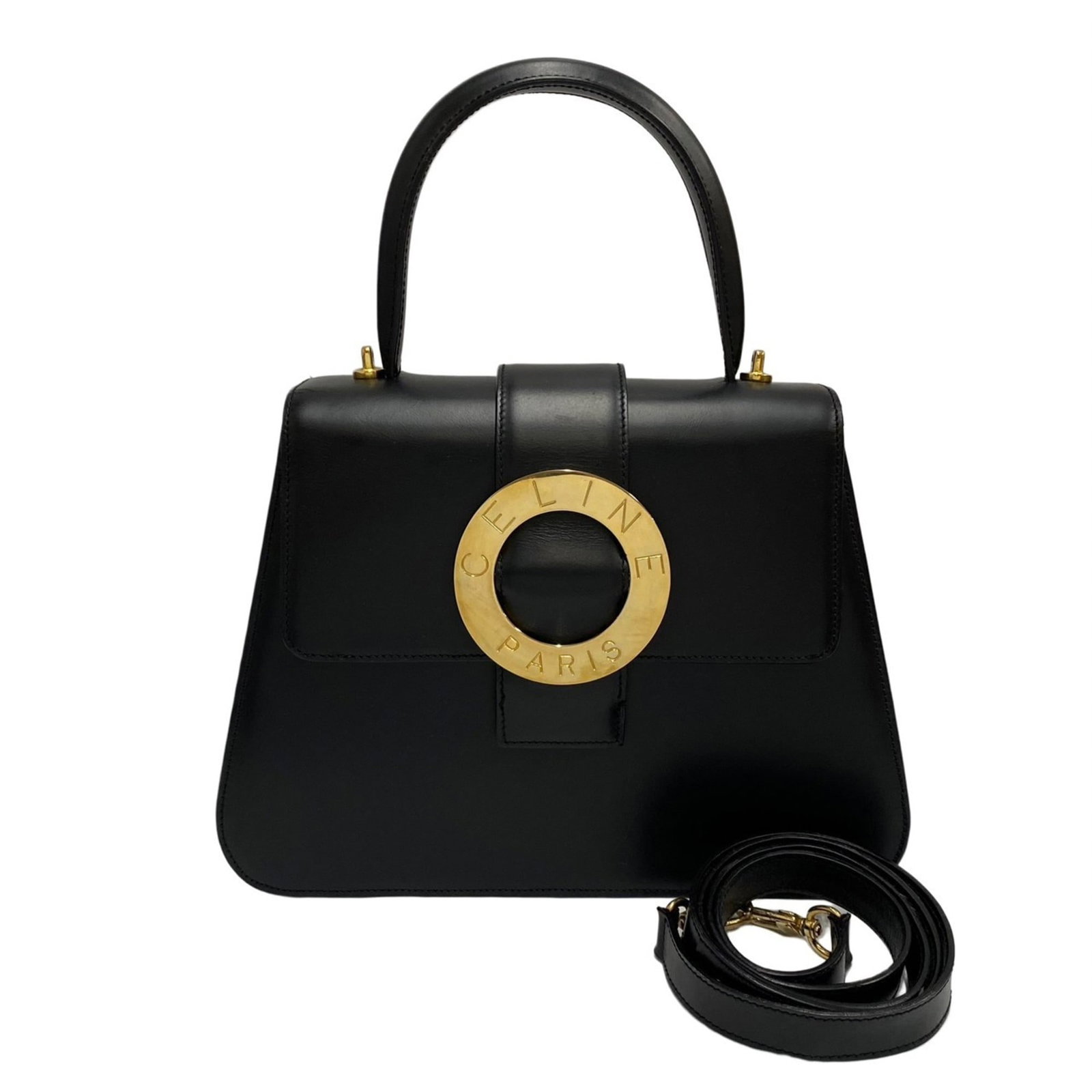 Celine Handbag Shoulder Bag Leather: Celine Handbag Shoulder Bag Leather Calfskin leather construction provides durability and sophistication. The sleek black design and matching dust bag make it a versatile accessory for everyday use. A