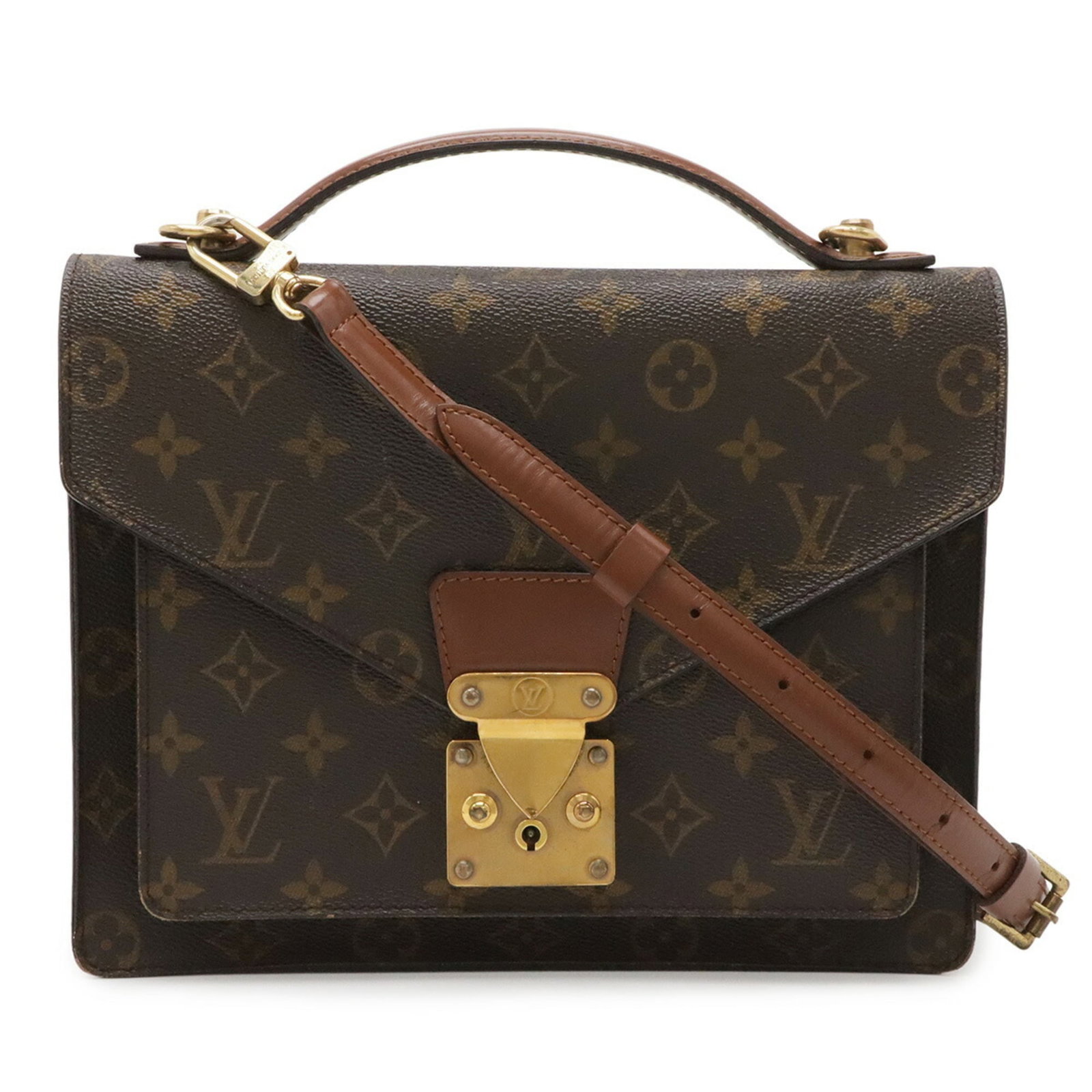 Shoulder Monogram Handbag Vuitton Louis: Shoulder Monogram Handbag Vuitton Louis Monogrammed luxury awaits with this Louis Vuitton shoulder handbag, boasting the iconic monogram pattern in rich brown hues. Measuring 20cm x 25.5cm x 5cm, it f