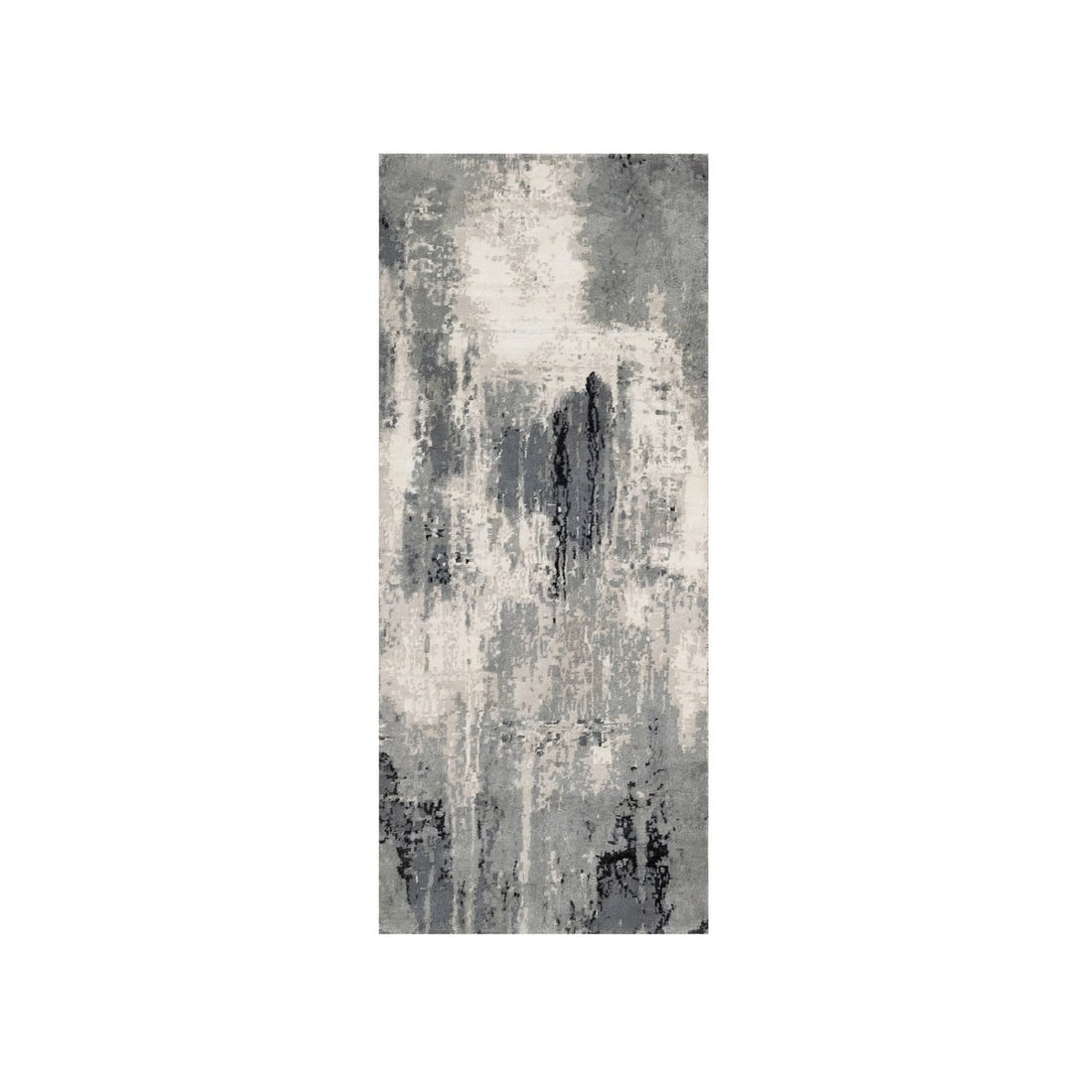 2'7"x6'4" Sable Black Abstract Design Wool & Silk Hand Knotted Runner Rug: 2'7"x6'4" Sable Black Abstract Design Wool & Silk Hand Knotted Runner Rug Sable black abstract design wool & silk hand knotted runner rug, measuring 2'7" x 6'4" in a striking field color with no borde