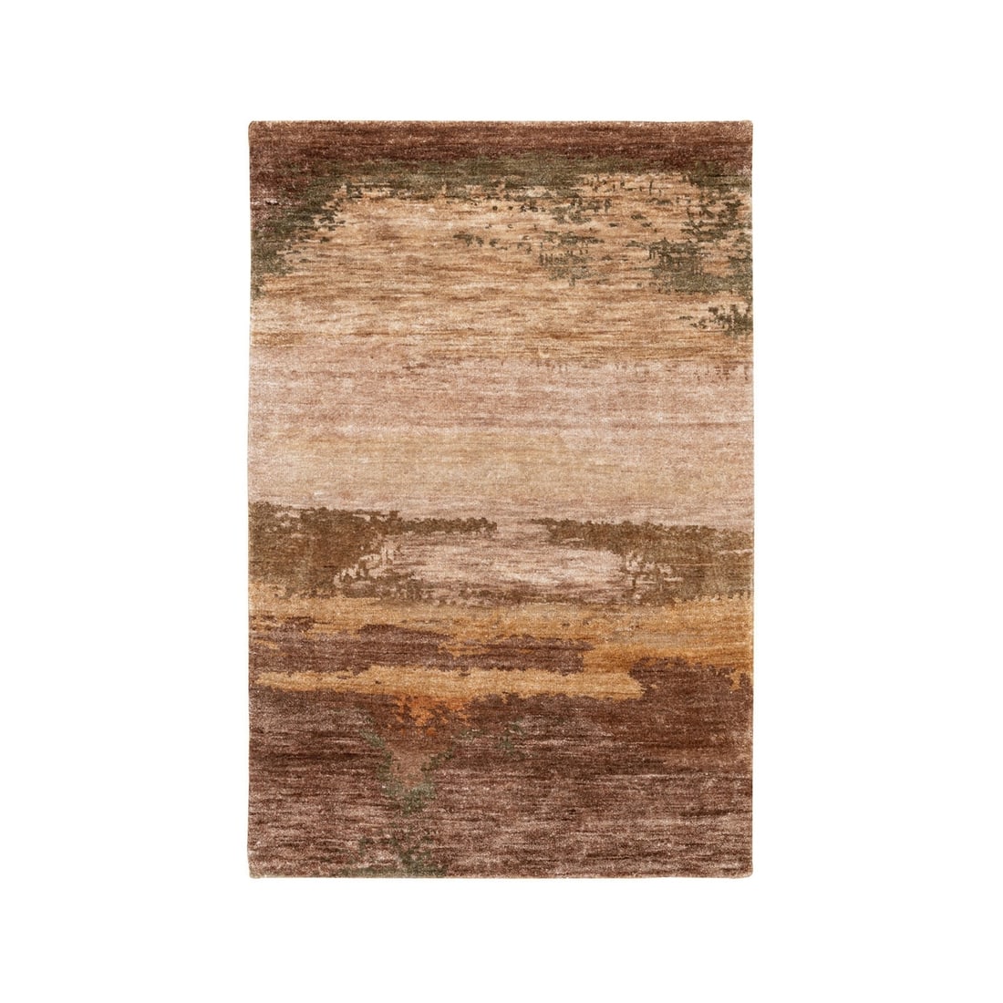 3'x5' Earth Tone Colors Abstract Design Wool And Silk Hand Knotted Rug: 3'x5' Earth Tone Colors Abstract Design Wool And Silk Hand Knotted Rug Brown Earth Tone Colors Abstract Design Wool And Silk Hand Knotted Rug measures 60" x 36". This hand-knotted rug features a uniqu