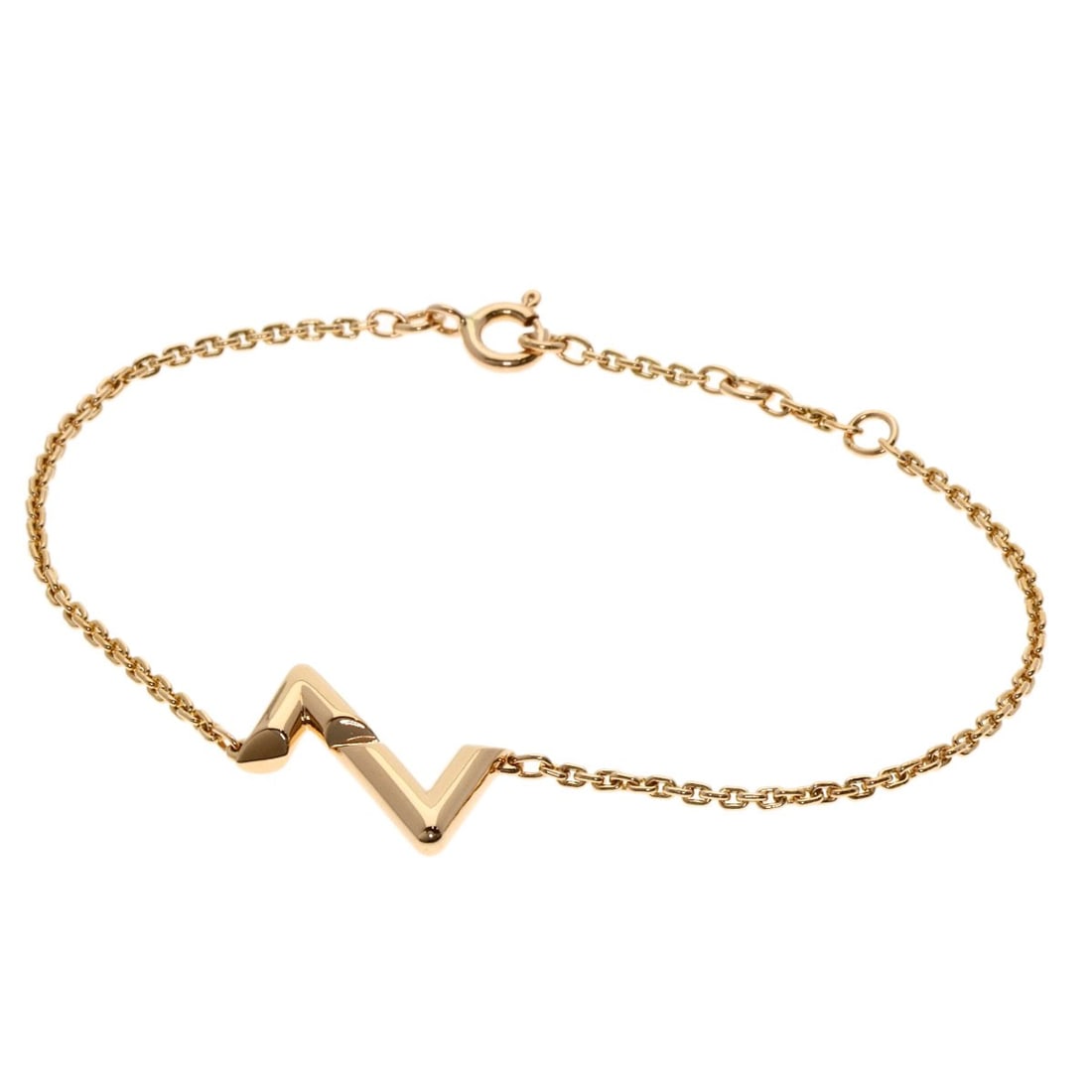 Louis Vuitton Brassle Chain Lv Volt Upside Down Bracelet K18 Pink Gold: Louis Vuitton Brassle Chain Lv Volt Upside Down Bracelet K18 Pink Gold K18 Pink Gold Louis Vuitton Brassle Chain Lv Volt Upside Down Bracelet - A striking gold metal bracelet featuring the iconic Loui