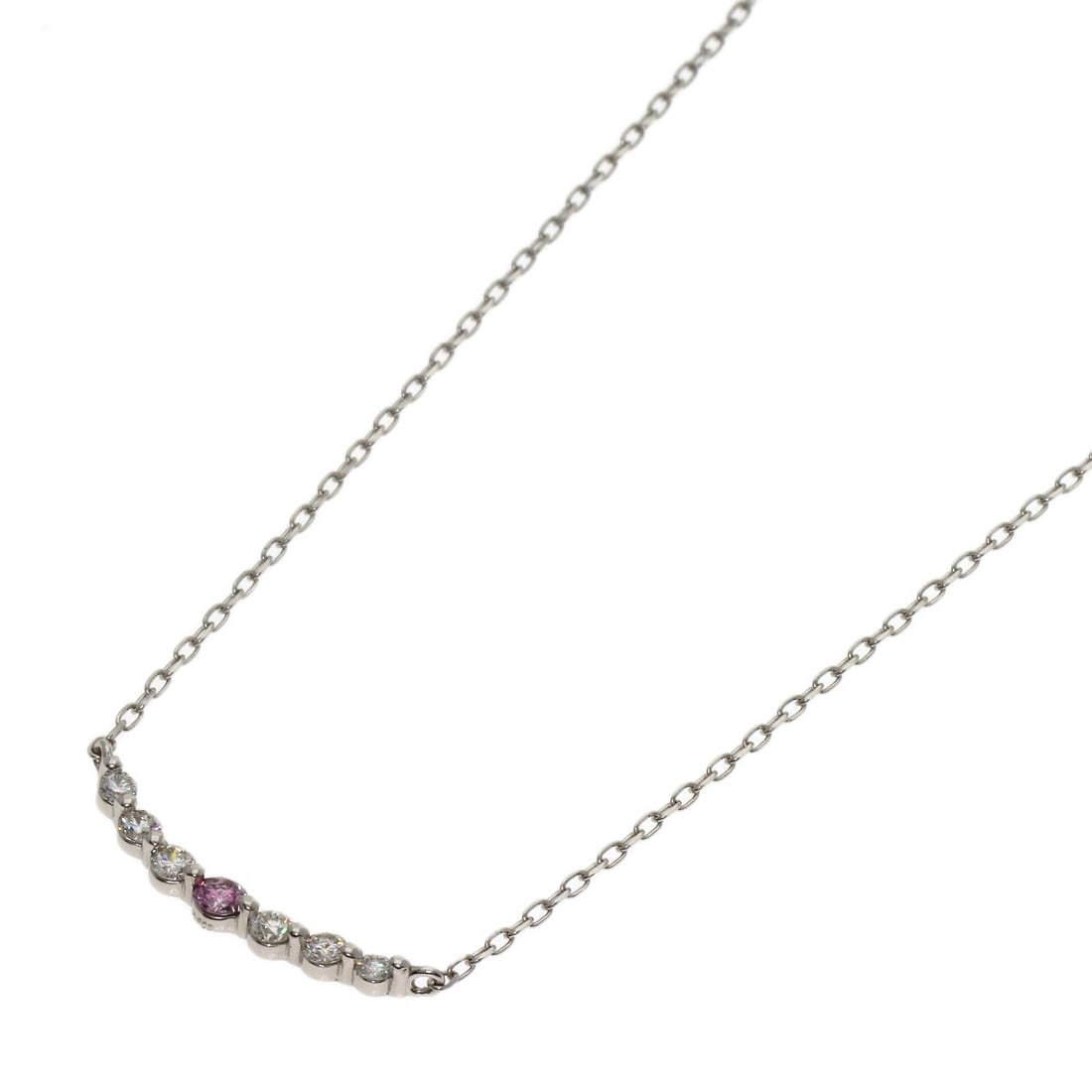 0.051Ct Diamond Pink Diamond Necklace Platinum Pt900 Pt850 1.8G: 0.051Ct Diamond Pink Diamond Necklace Platinum Pt900 Pt850 1.8G The 0.051ct Diamond Pink Diamond Necklace in Platinum PT900 boasts a striking silver-toned design, featuring two diamonds with a total