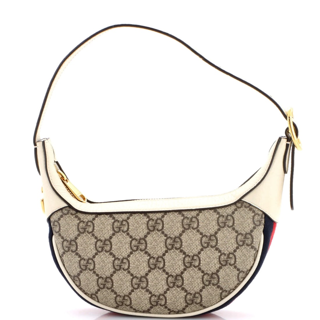 Gucci Ophidia Half Moon Bag Coated Canvas Mini: Gucci Ophidia Half Moon Bag Coated Canvas Mini The Gucci Ophidia Half Moon Bag Coated Canvas Mini boasts a timeless design with its classic brown color and signature GG logo. Measuring just 4" tall, i