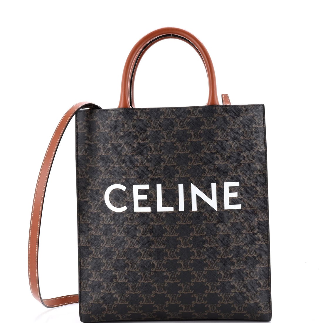 Celine Vertical Cabas Tote Triomphe Coated Canvas Small: Celine Vertical Cabas Tote Triomphe Coated Canvas Small The Celine Vertical Cabas Tote Triomphe Coated Canvas Small offers a stylish and practical solution for everyday essentials. With its brown canv