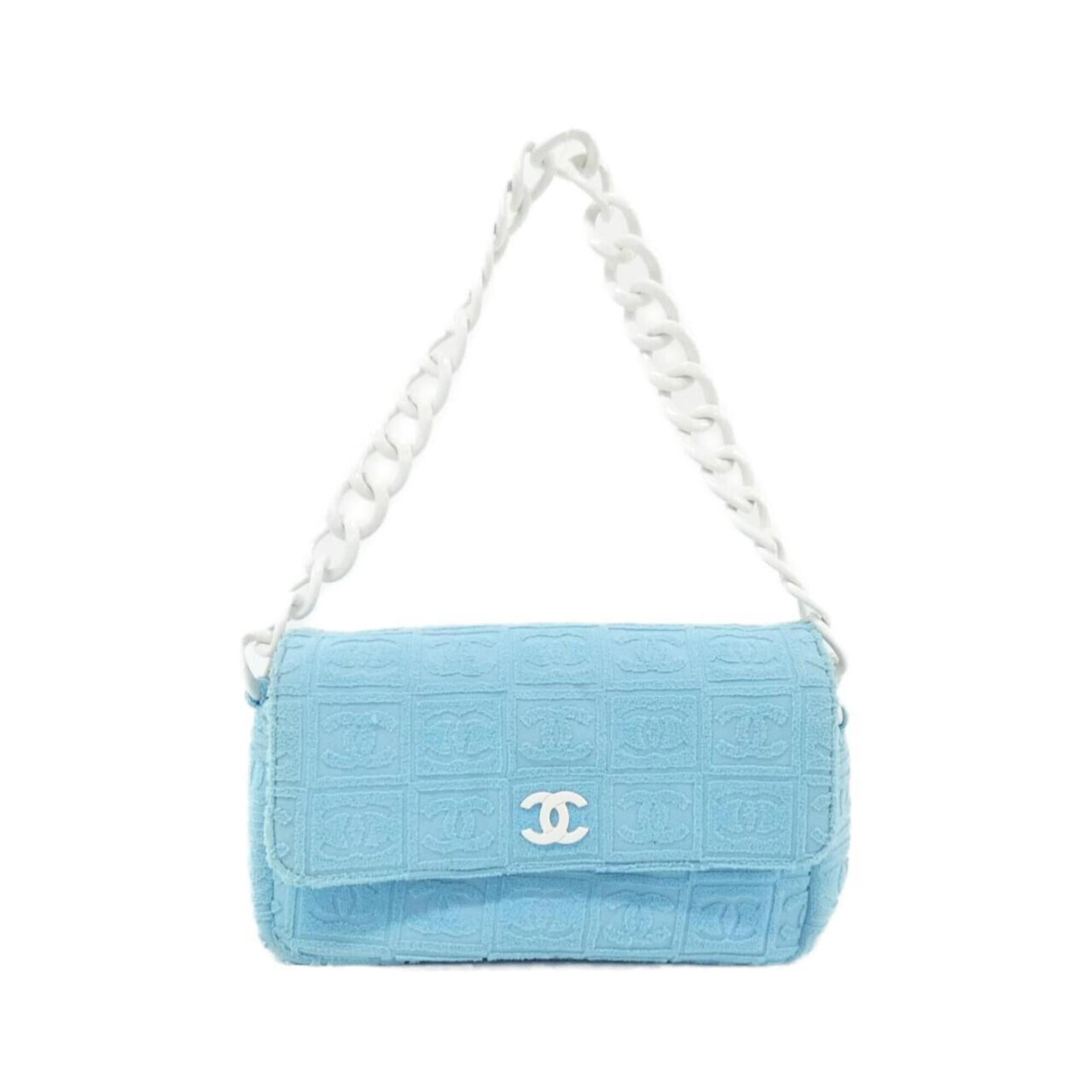 Fabric pile shoulder bag: Fabric pile shoulder bag Light blue pile fabric shoulder bag with a compact size, measuring 15cm x 23cm x 8cm. This stylish bag features a unique pile texture that adds depth and visual interest to it