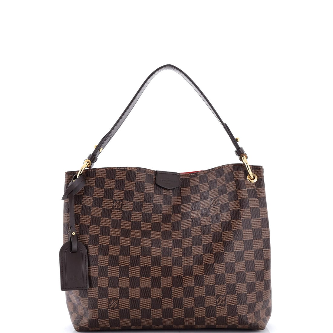Handbag Damier Louis Vuitton Graceful: Handbag Damier Louis Vuitton Graceful The Louis Vuitton Graceful Handbag Damier PM in brown features a canvas-coated exterior with subtle scuffs and minor creases, giving it a worn-in look. With its c