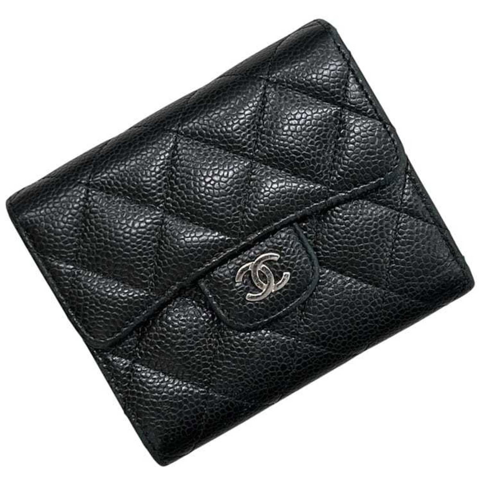 Chanel Wallet (Tri-Fold) Leather Grained Calfskin: Chanel Wallet (Tri-Fold) Leather Grained Calfskin Black tri-fold leather wallet made from grained calfskin, measuring 10cm x 11.5cm x 2cm. This Chanel MPN AP0231 wallet features a classic design with 
