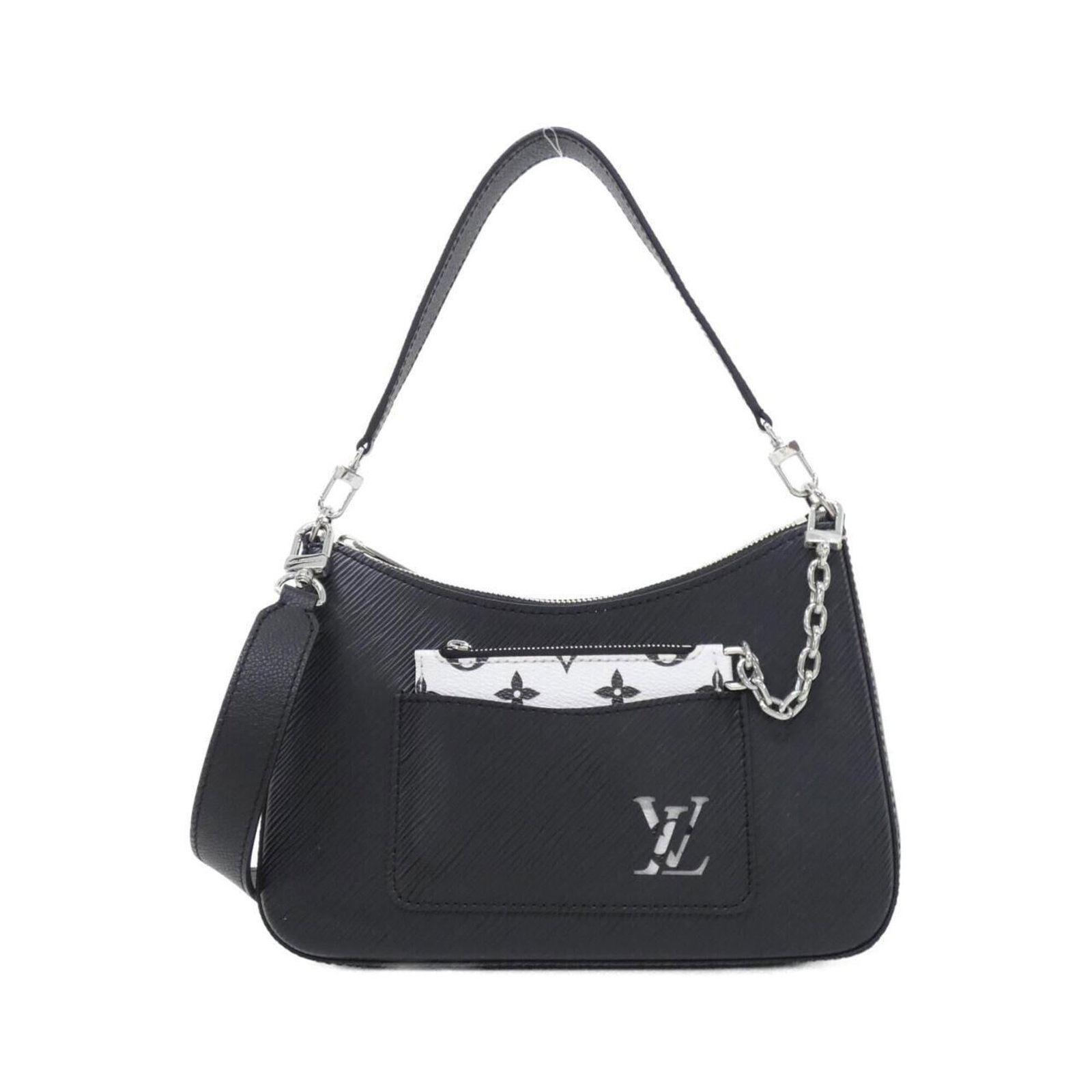 Shoulder Bag Leather Pouch Louis Vuitton: Shoulder Bag Leather Pouch Louis Vuitton Black leather pouch from Louis Vuitton, featuring calf leather construction and silver hardware. Measuring 15cm x 25cm x 8cm, this shoulder bag has a sleek des