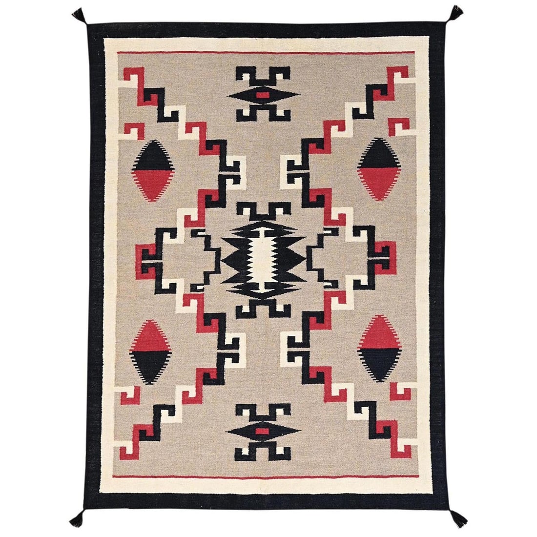 5'1"x7'2" Khaki Brown Flat Weave Southwest Geometric Design Hand Woven Wool: 5'1"x7'2" Khaki Brown Flat Weave Southwest Geometric Design Hand Woven Wool This hand-woven wool rug boasts a striking geometric design in traditional Southwest style, with a rich khaki brown color an
