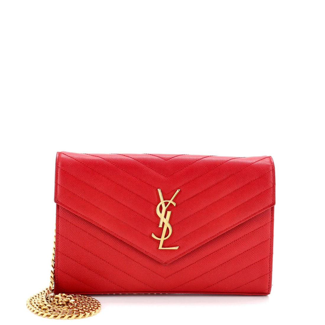 Matelasse Chevron Leather Medium Saint Laurent Classic Wallet on Chain: Matelasse Chevron Leather Medium Saint Laurent Classic Wallet on Chain The Saint Laurent Classic Wallet on Chain with Matelasse Chevron Leather features a striking red exterior and gold hardware, addi