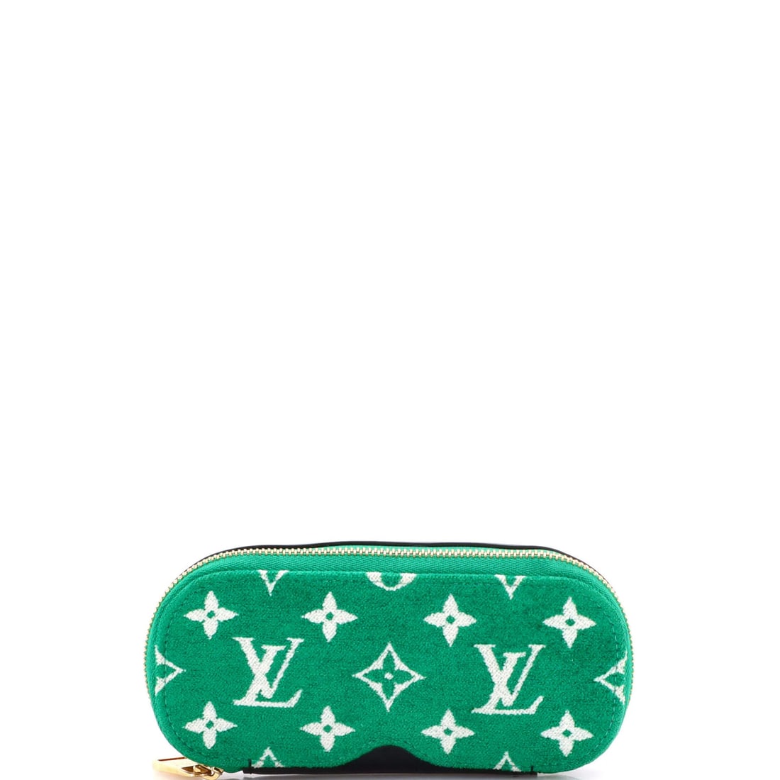 Louis Vuitton Glasses Case Velvet Monogram Jacquard Match GM LV: Louis Vuitton Glasses Case Velvet Monogram Jacquard Match GM LV Made from luxurious Jacquard velvet, this Louis Vuitton glasses case boasts a striking green exterior with intricate monogram patterns. 