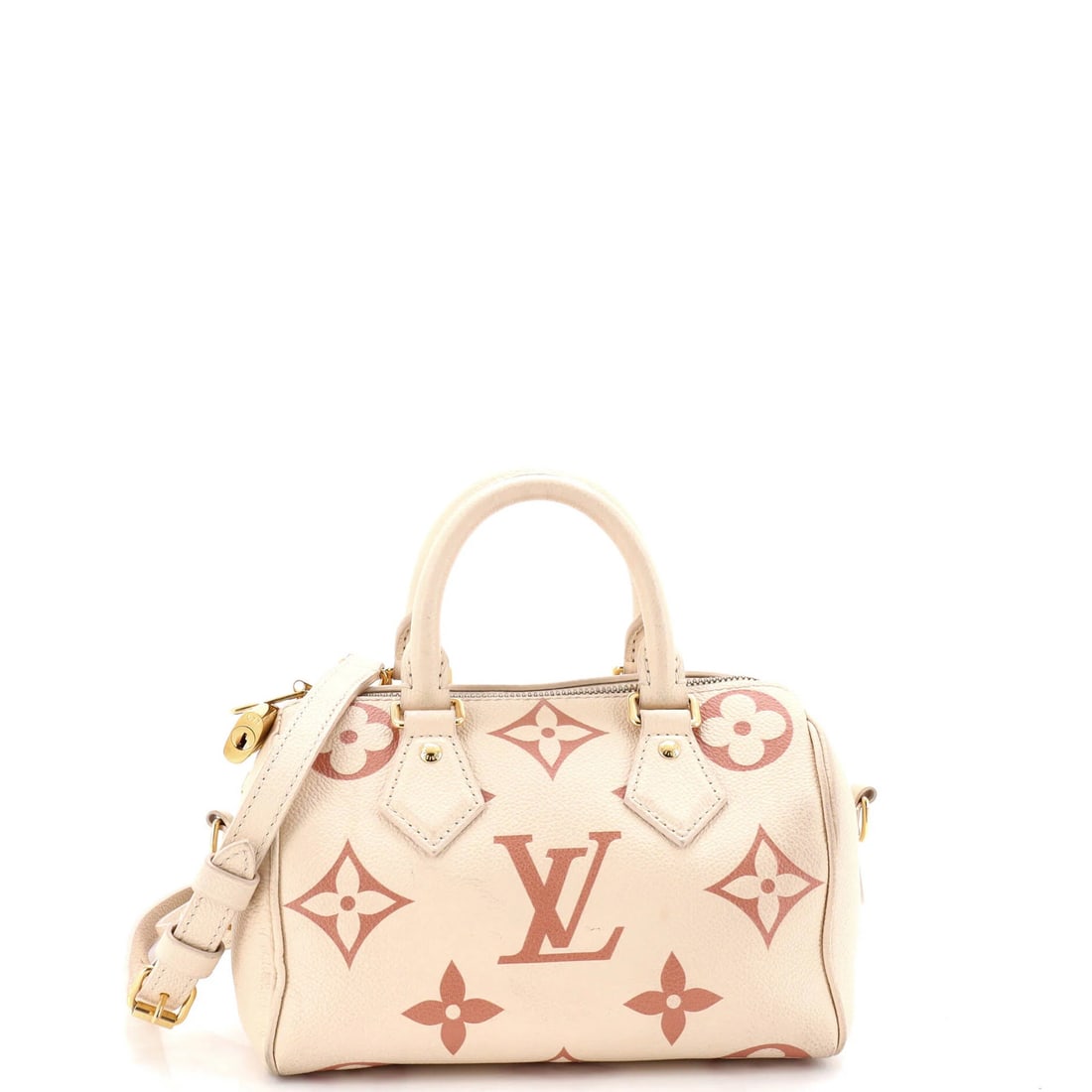 Speedy Giant Monogram Bicolor Bag Vuitton Louis Empreinte Bandouliere: Speedy Giant Monogram Bicolor Bag Vuitton Louis Empreinte Bandouliere The Speedy Giant Monogram Bicolor Bag Vuitton Louis Empreinte Bandouliere features a neutral exterior with a classic cross body de