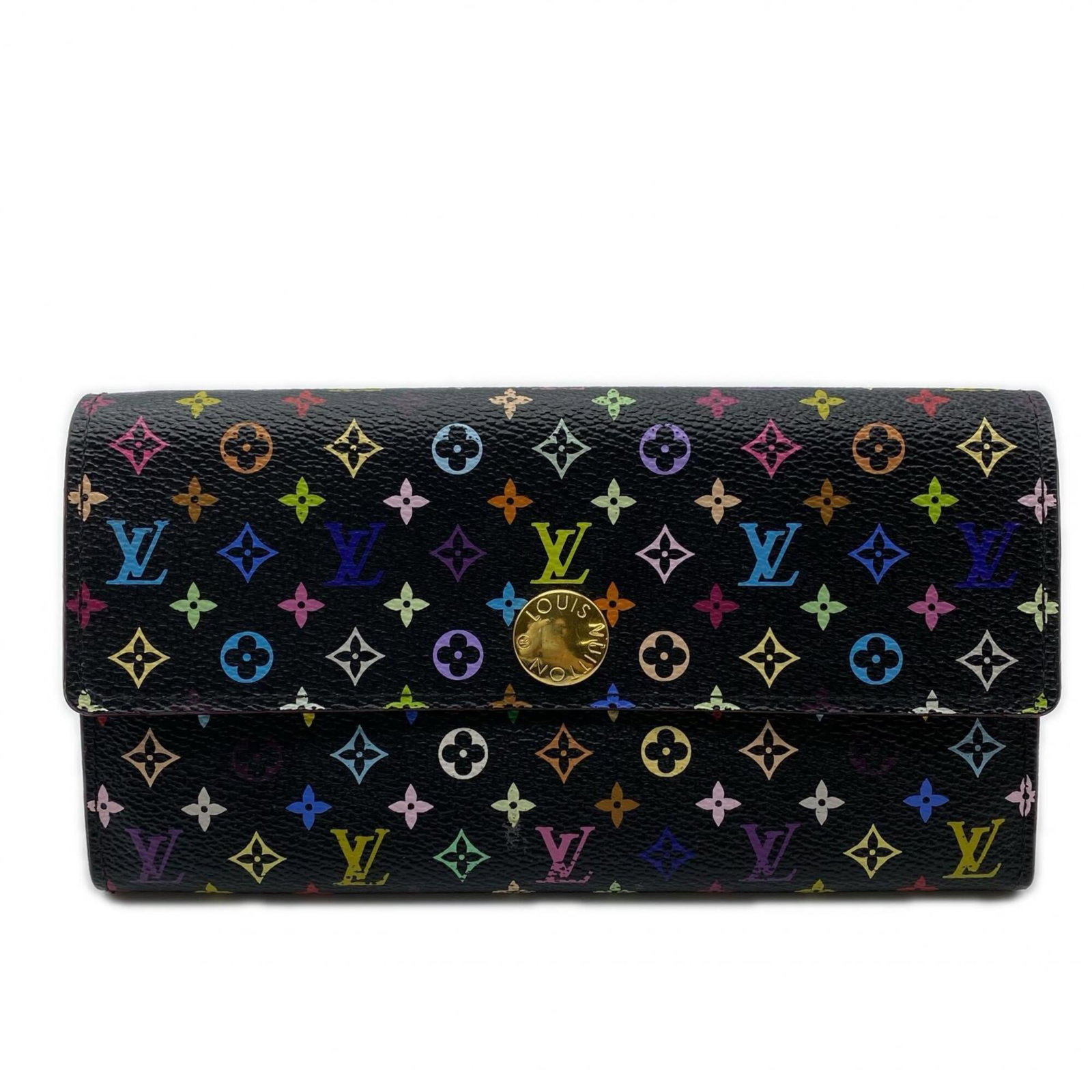 Louis Vuitton Long Wallet (Bi-Fold) Monogram Multicolore: Louis Vuitton Long Wallet (Bi-Fold) Monogram Multicolore This Louis Vuitton bi-fold wallet boasts the iconic Monogram Multicolore design, featuring a vibrant mix of colors on its exterior. The long wa