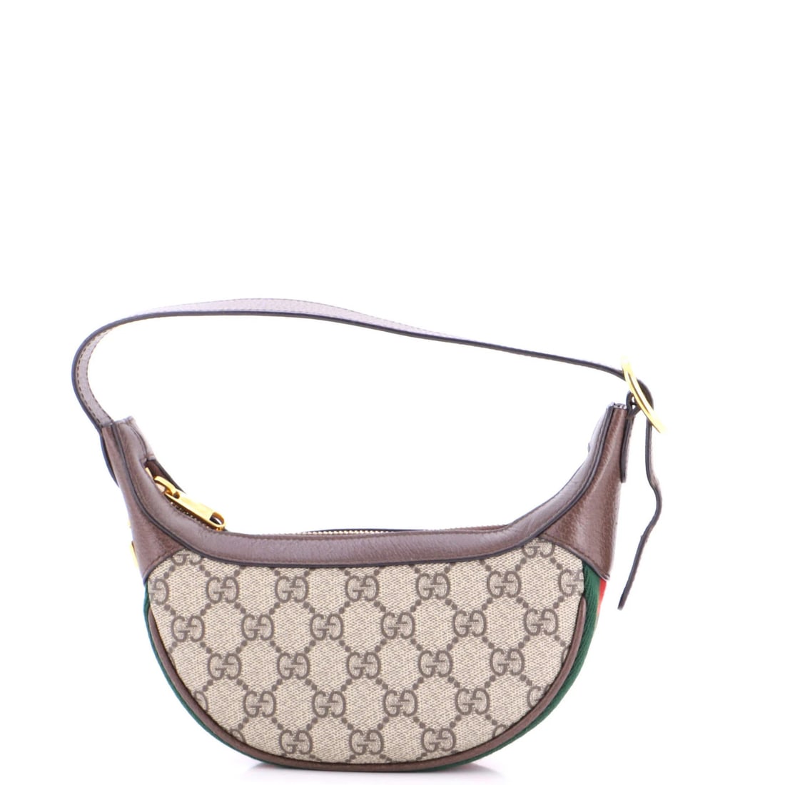 Gucci Ophidia Half Moon Bag Coated Canvas Mini: Gucci Ophidia Half Moon Bag Coated Canvas Mini The Gucci Ophidia Half Moon Bag Coated Canvas Mini boasts a timeless design with its classic brown color and elegant gold hardware. This mini bag feature
