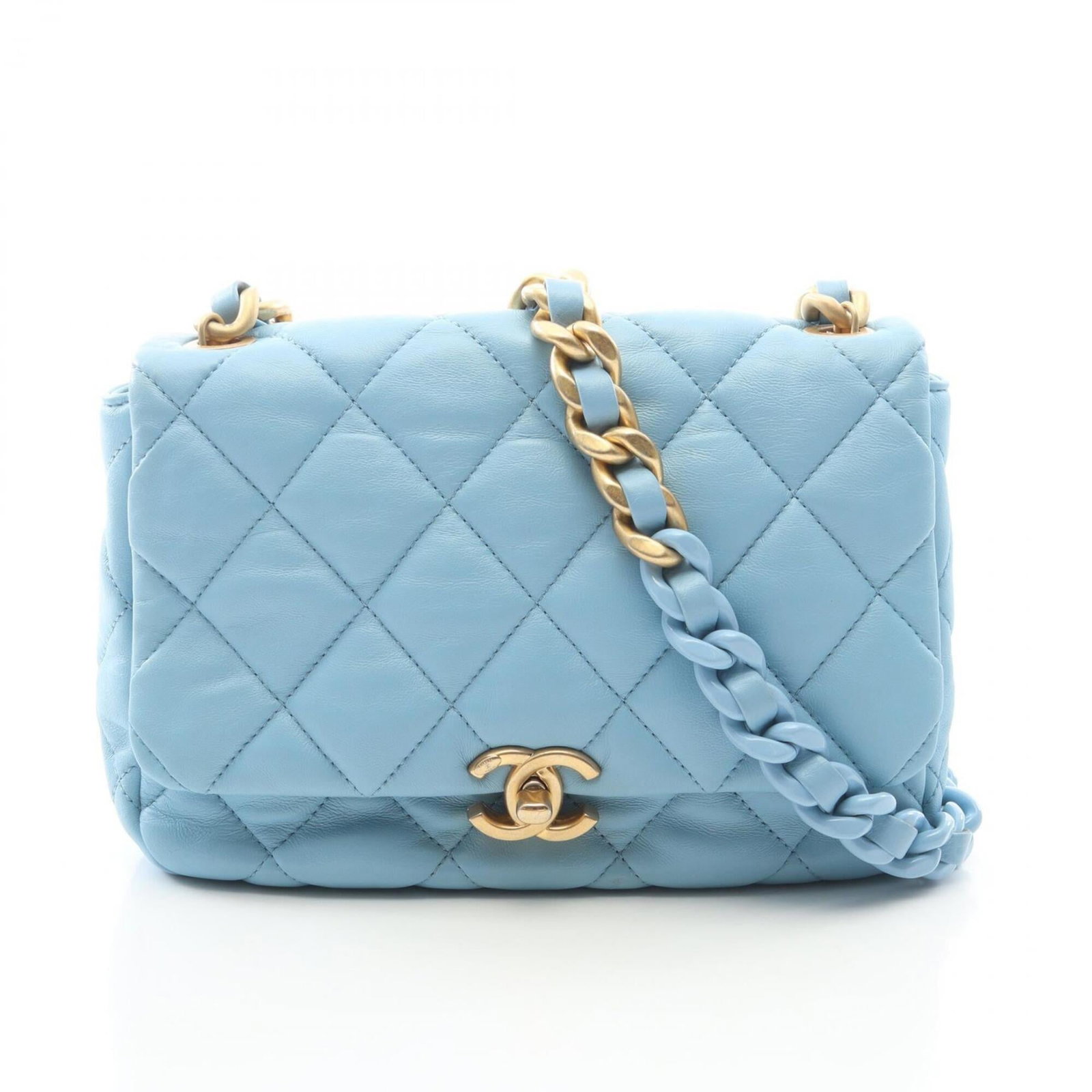 Chanel Handbag Shoulder Bag Leather: Chanel Handbag Shoulder Bag Leather Chanel Handbag Shoulder Bag Leather - A stylish and elegant shoulder bag made from high-quality lambskin leather in a beautiful blue hue. Measuring 16cm x 21cm x 6c