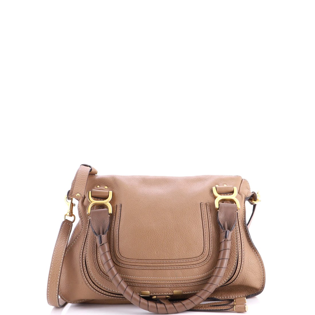 Leather Small Satchel Chloe Marcie: Leather Small Satchel Chloe Marcie Small, stylish Chloe Marcie satchel in rich brown leather. This small satchel features scuffs on the handles and straps, as well as heavy cracking on the corners and