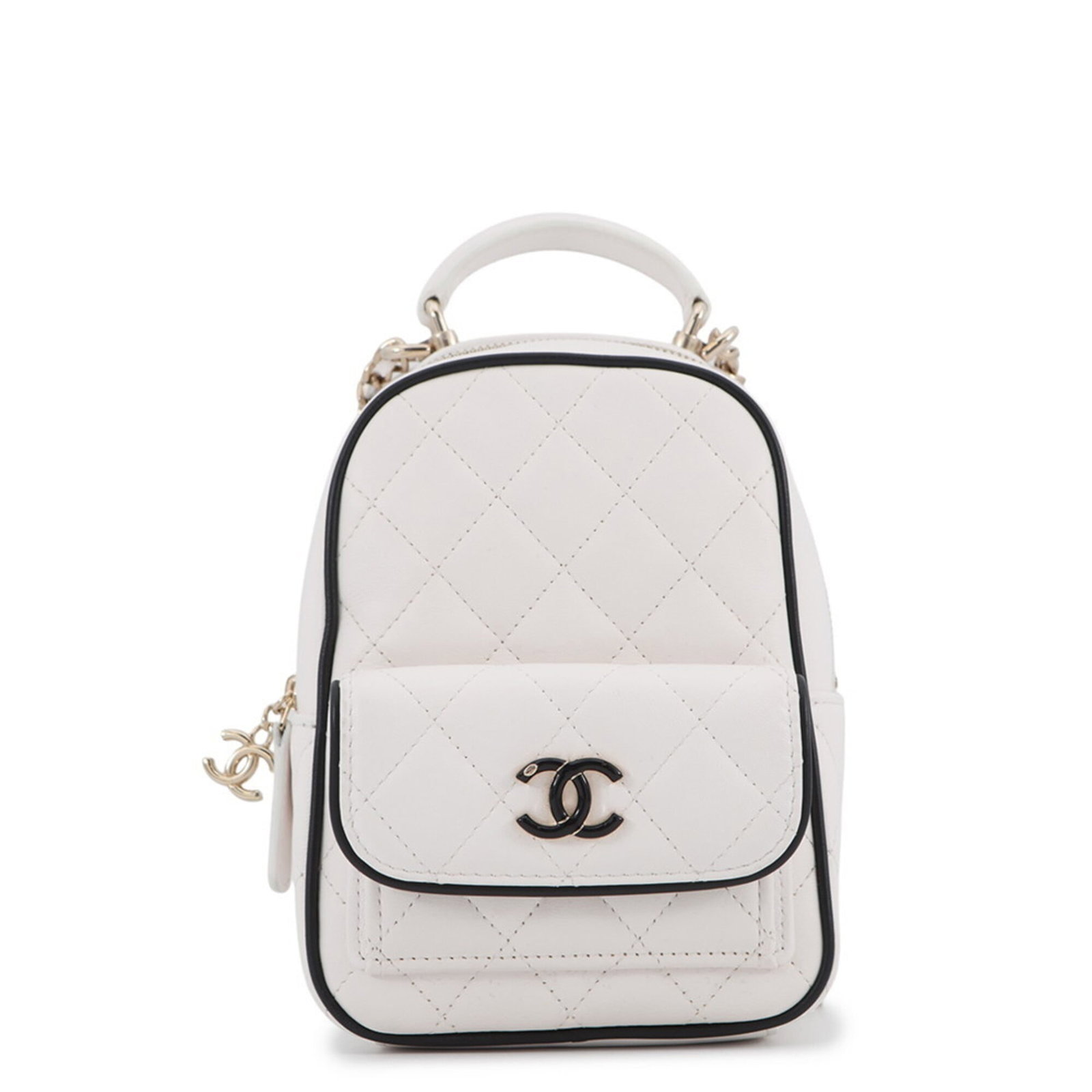 Chanel Backpack Shoulder Bag Leather: Chanel Backpack Shoulder Bag Leather Chanel's iconic leather backpack shoulder bag, crafted from high-quality lambskin, boasts a sleek and sophisticated design. Measuring just 18cm x 13cm x 6.5cm, thi