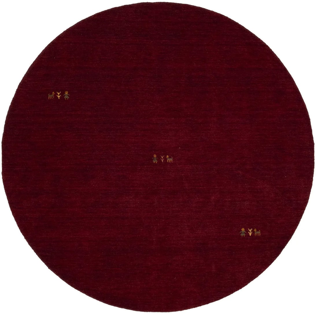 Maroon Red 5'10X5'11 Tribal Style Wool 6X6 Round Gabbeh Modern Area Rug Carpet Hand-Knotted: Maroon Red 5'10X5'11 Tribal Style Wool 6X6 Round Gabbeh Modern Area Rug Carpet Hand-Knotted Hand-knotted in wool, this modern round area rug boasts a striking maroon red color and intricate tribal des