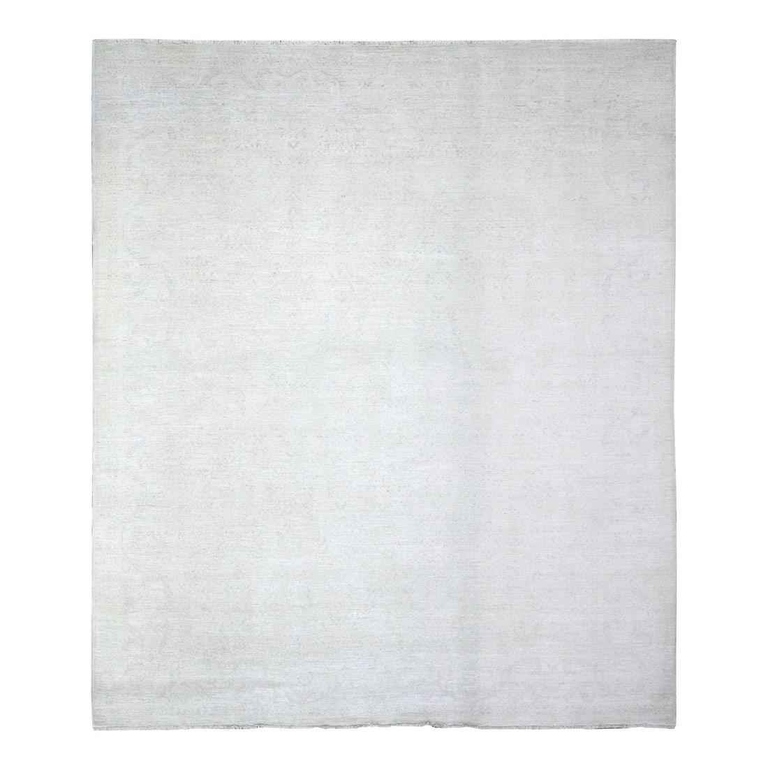 8'1"x9'5" Pastel Gray Hand Knotted Washed Out Peshawar Wool Oriental Rug: 8'1"x9'5" Pastel Gray Hand Knotted Washed Out Peshawar Wool Oriental Rug This stunning Pastel Gray Hand Knotted Washed Out Peshawar Wool Oriental Rug boasts a soft, serene color palette and intricate 